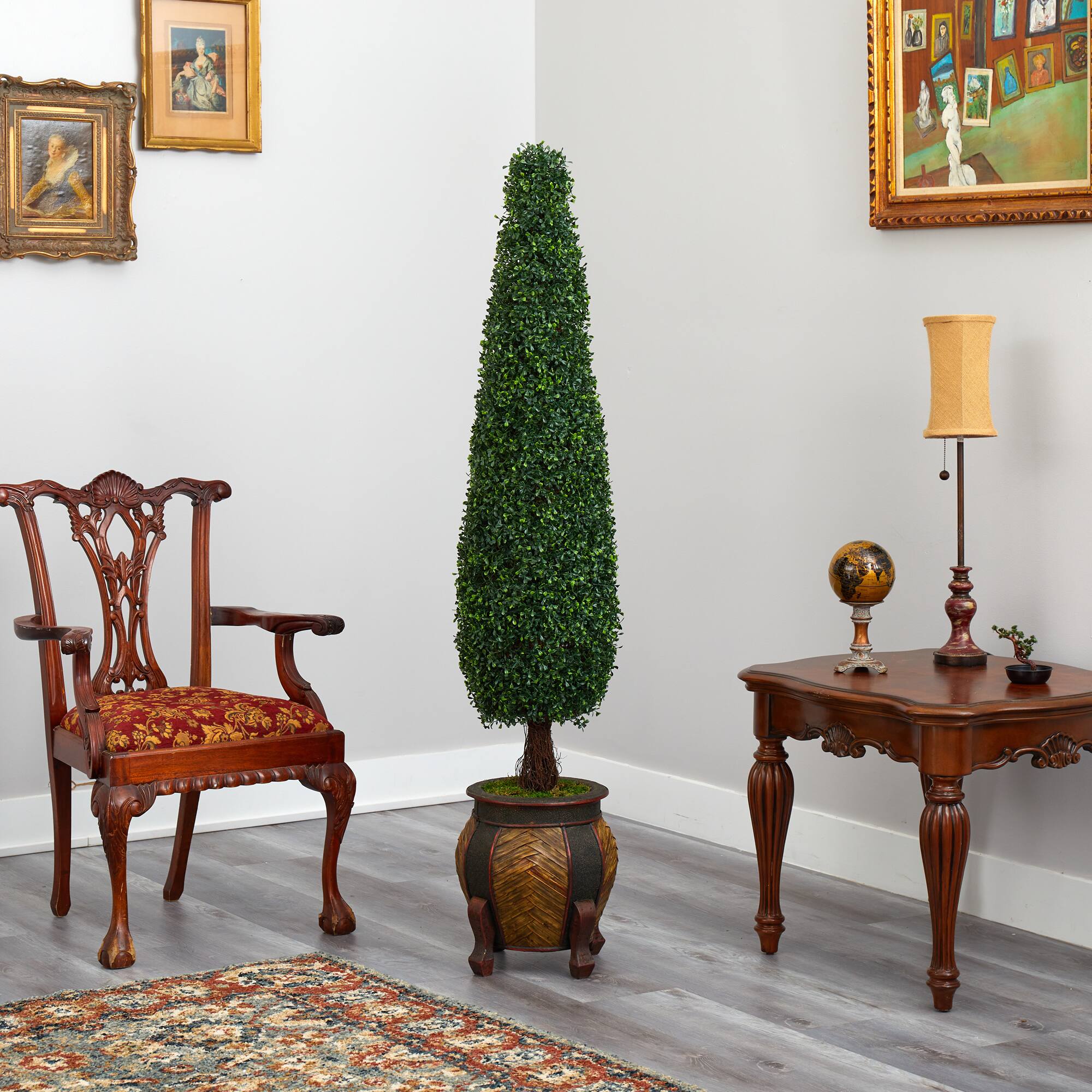 5.5ft. Boxwood Topiary Artificial Tree in Decorative Planter UV Resistant (Indoor/Outdoor)