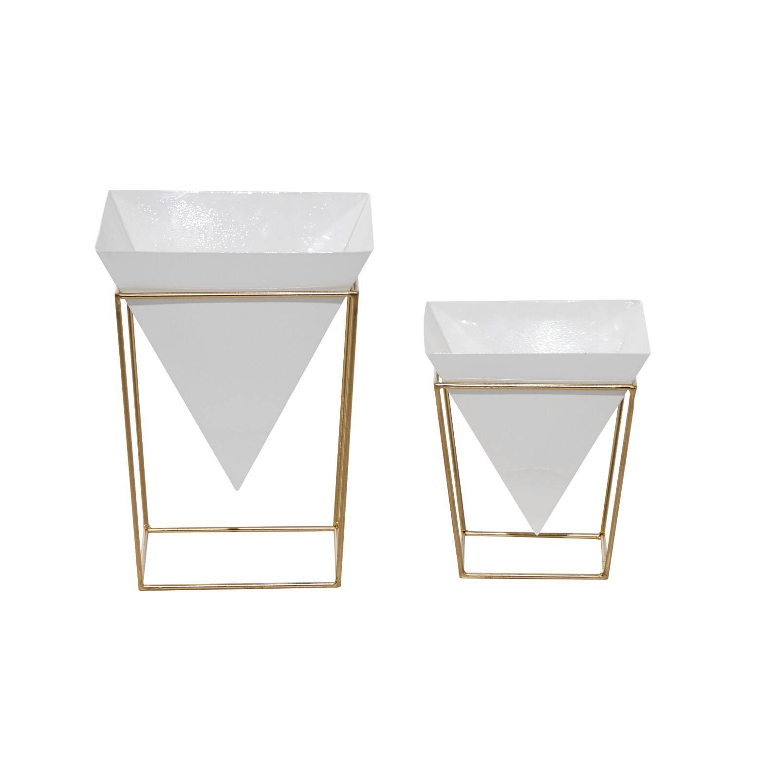 CosmoLiving by Cosmopolitan Set of 2 White Metal Contemporary Planter, 10", 15"