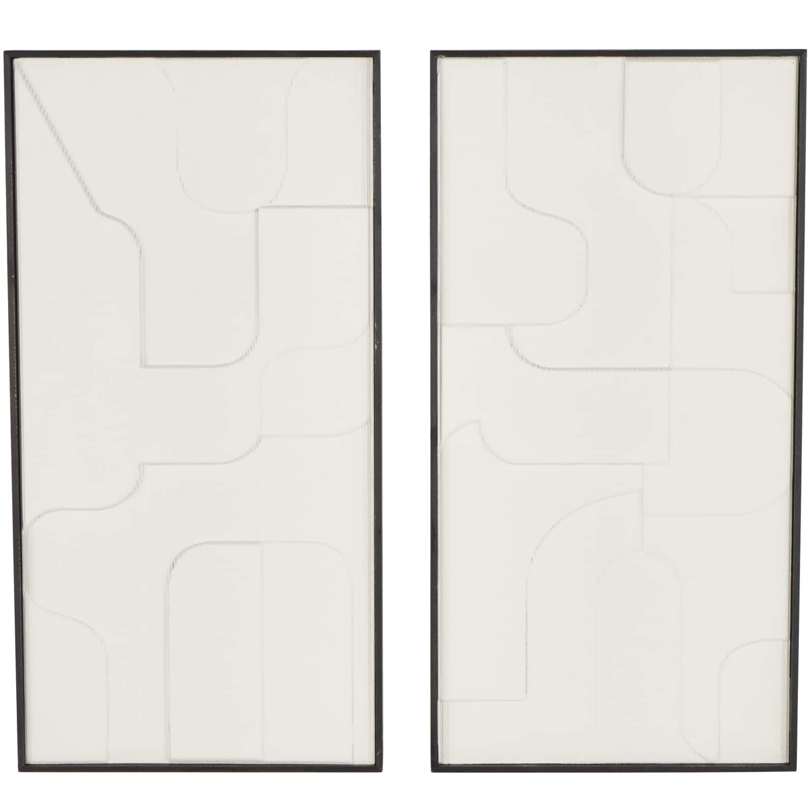 32" x 17" White Wood Geometric Home Wall Décor Set with Black Frame