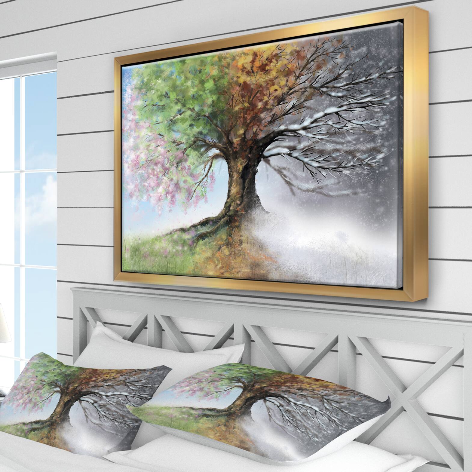 Designart - Tree with Four Seasons - Tree Painting Framed Canvas Art Print