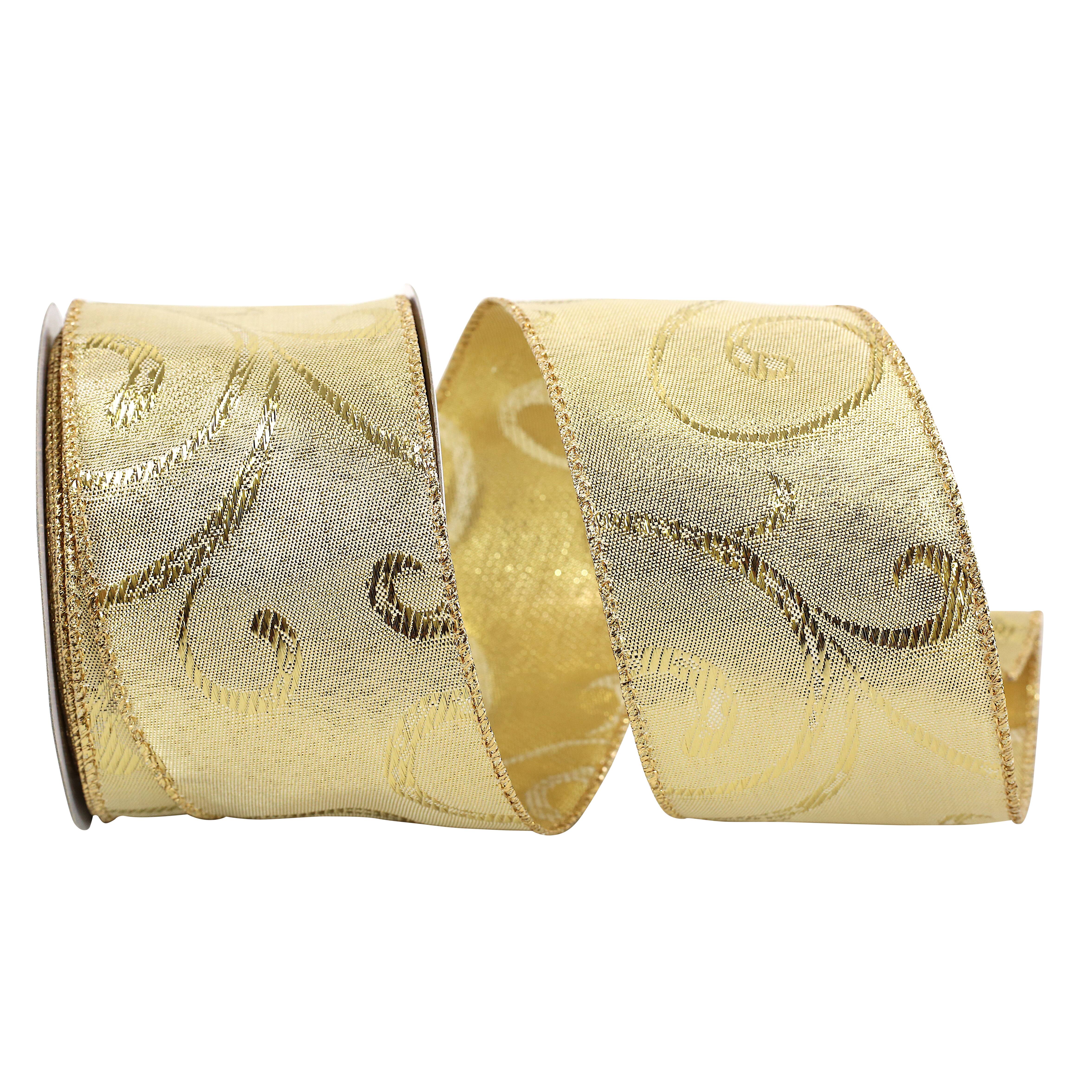 JAM Paper 2.5" x 10yd. Gold Swirls Wired Metallic Ribbon