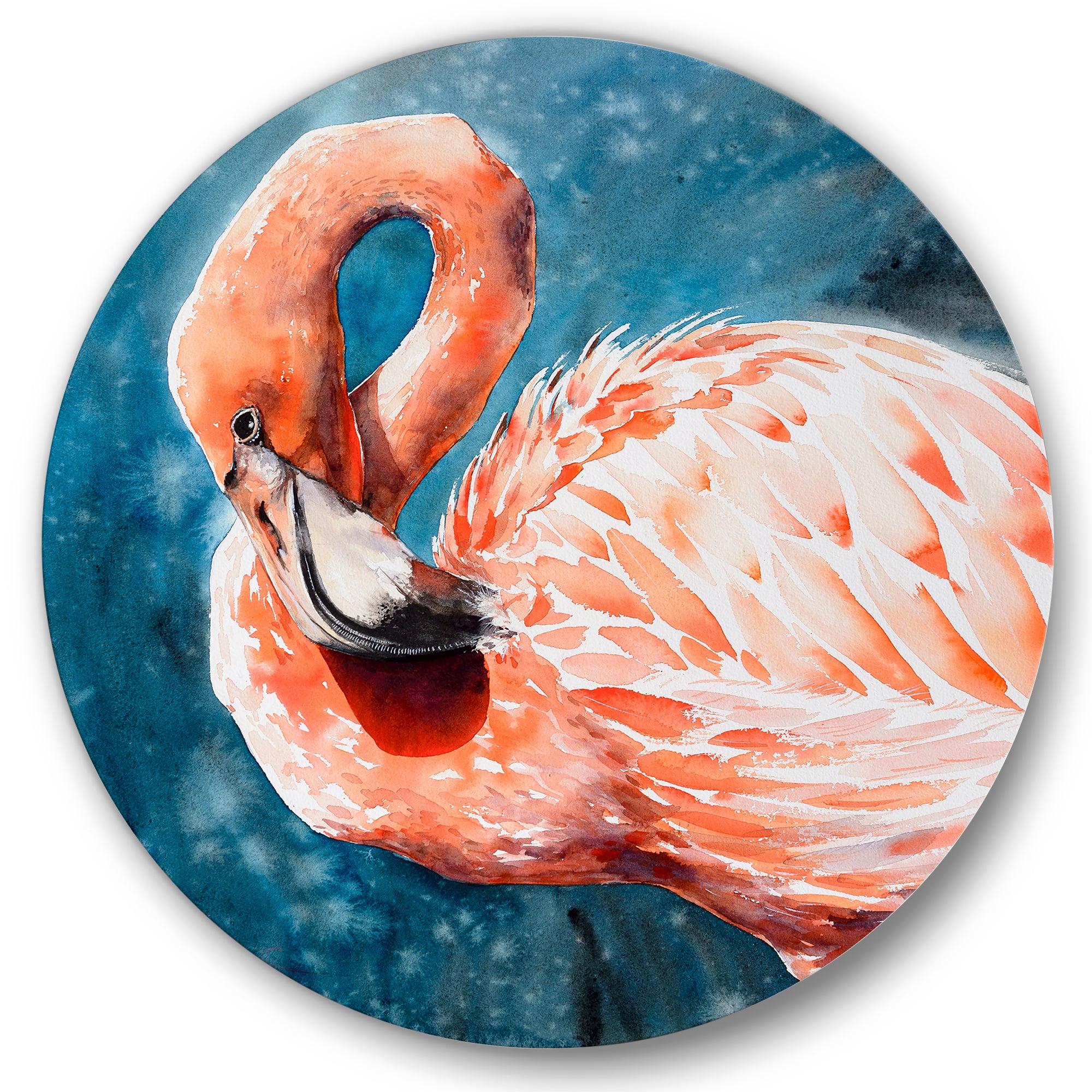 Designart - Pink Flamingos In Blue Water II - Farmhouse Metal Circle Wall Art