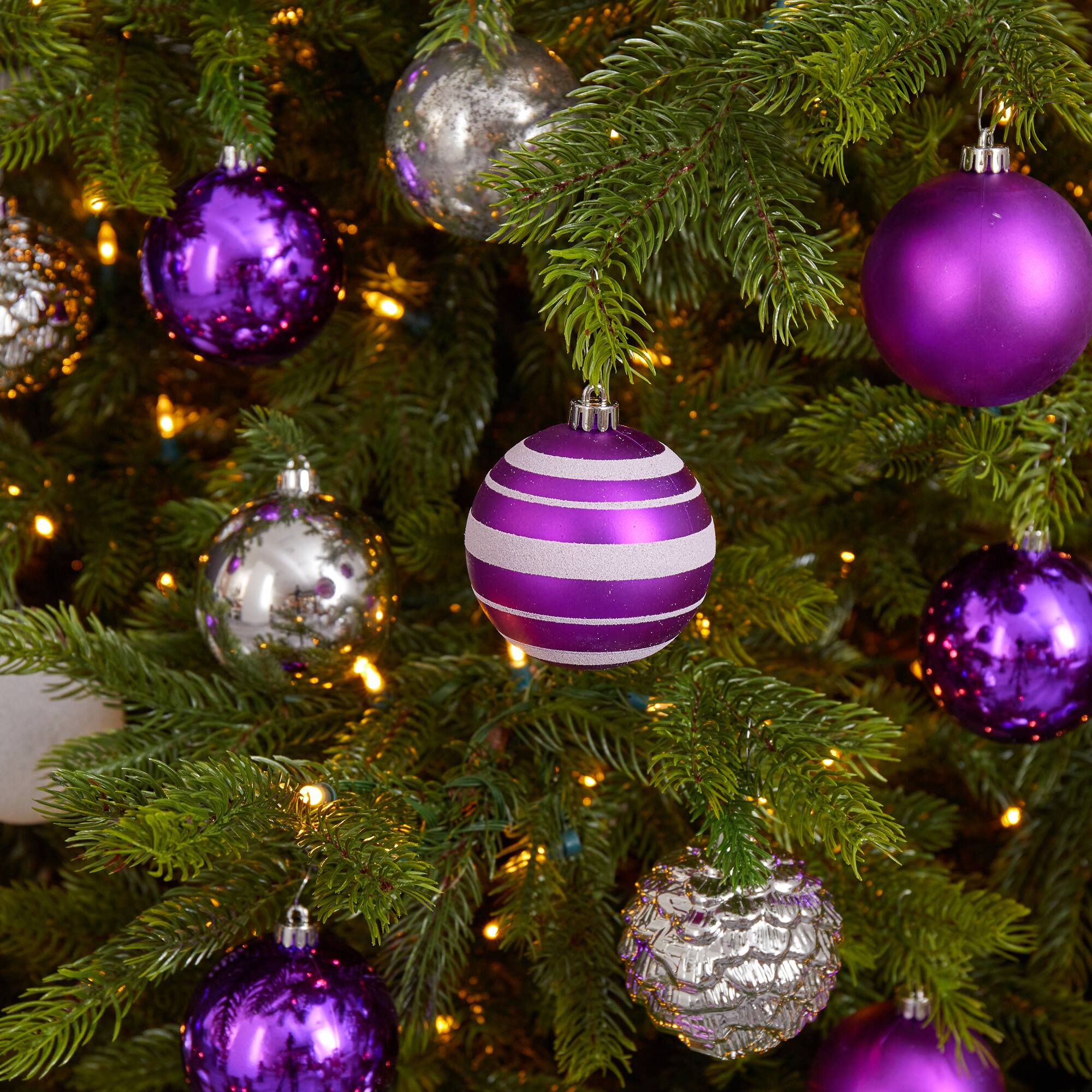 64ct. 3&#x22; Purple &#x26; Silver Shatterproof Ball Ornaments