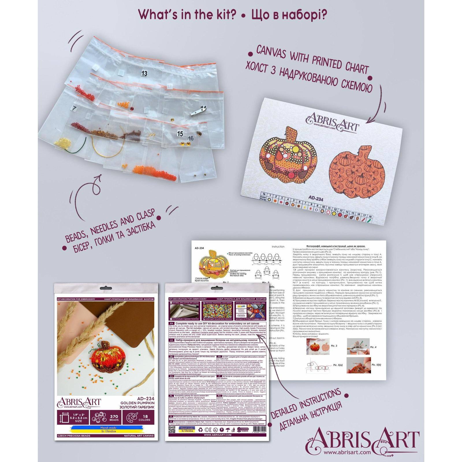 Abris Art Golden Pumpkin Bead Embroidery Decoration Kit