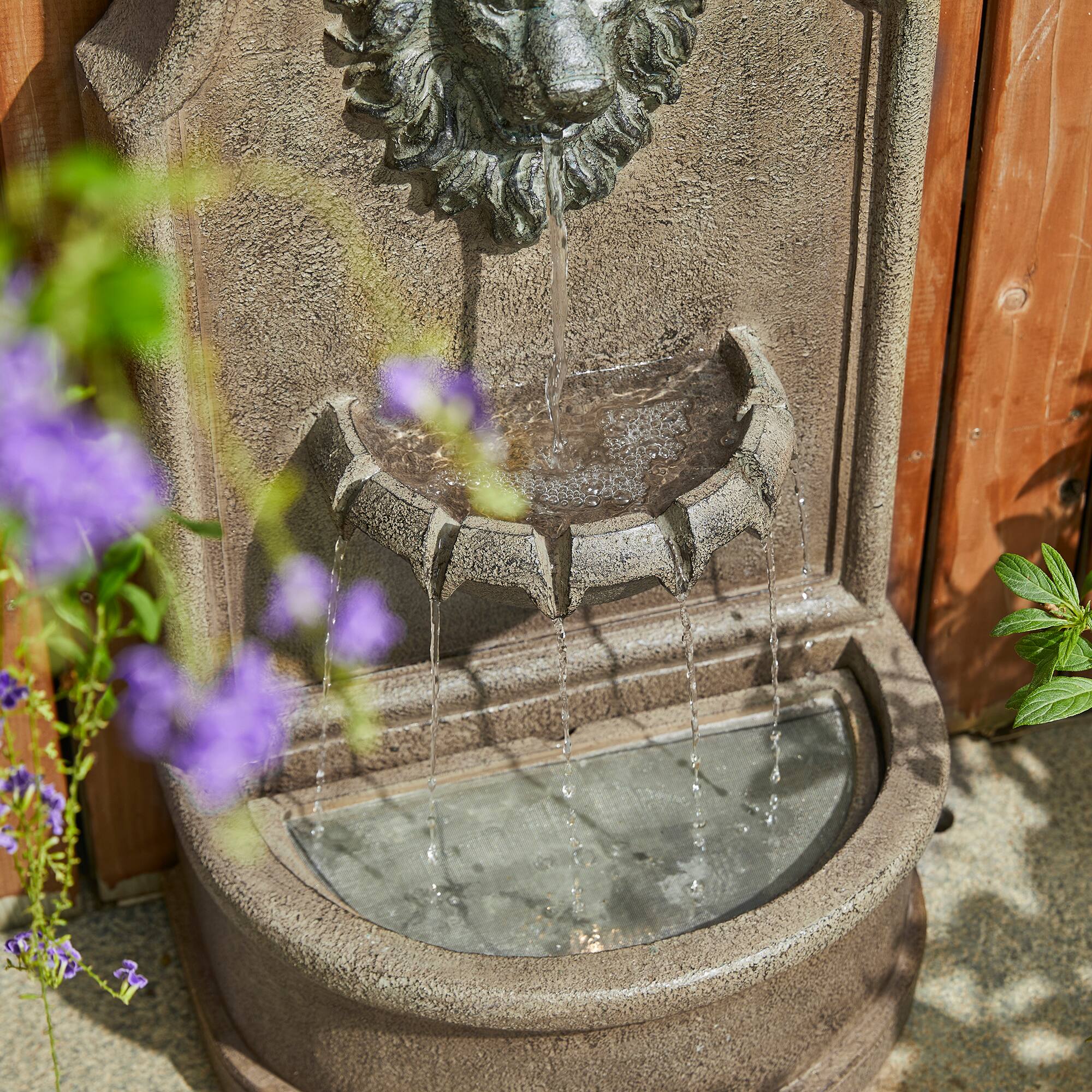 Glitzhome® 31" 3-Tier LED Faux Granite Lion Head Fountain