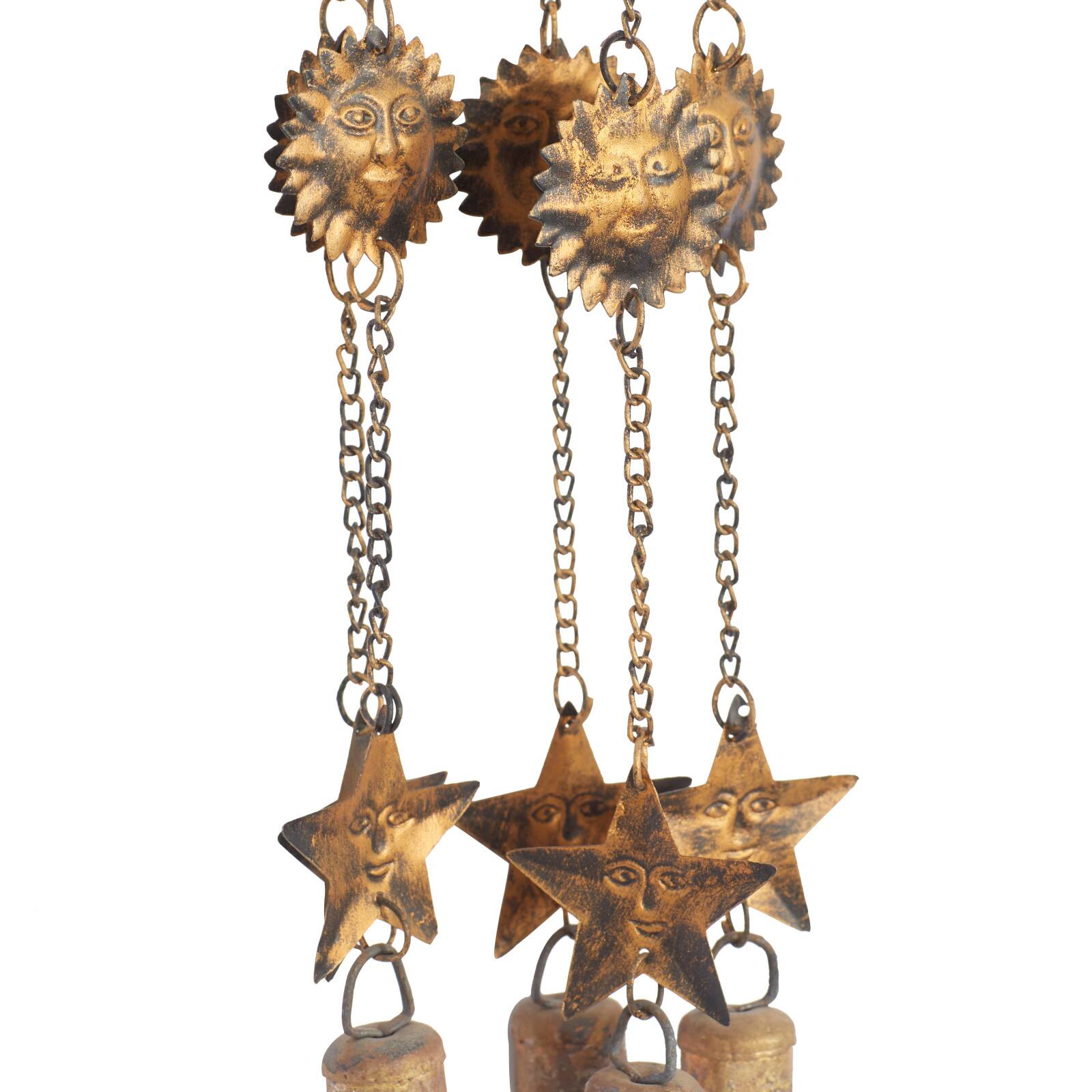 18" Brass Metal Eclectic Sun & Stars Wind Chime