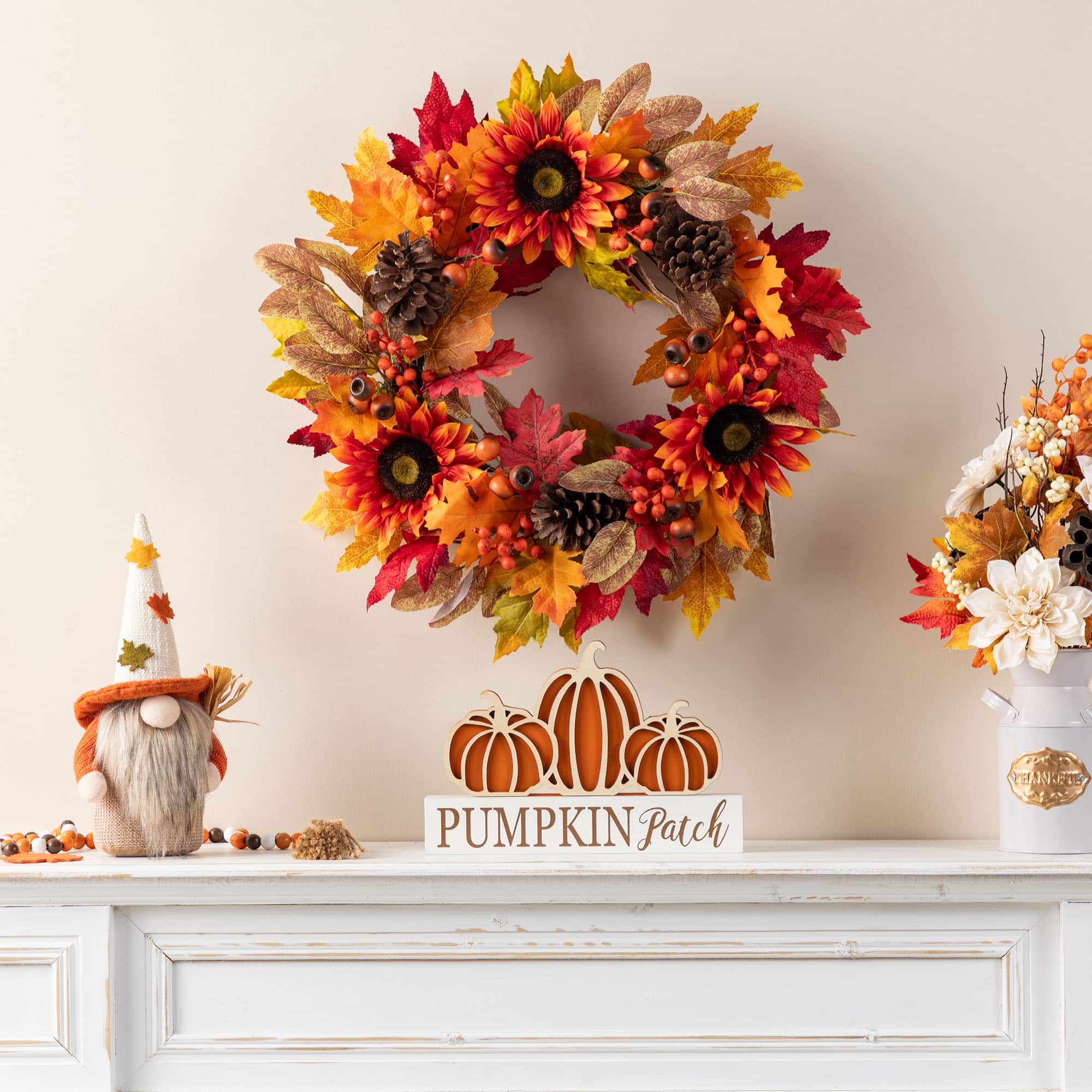 Glitzhome&#xAE; 24&#x22; Fall Sunflower, Pinecone and Berry Wreath