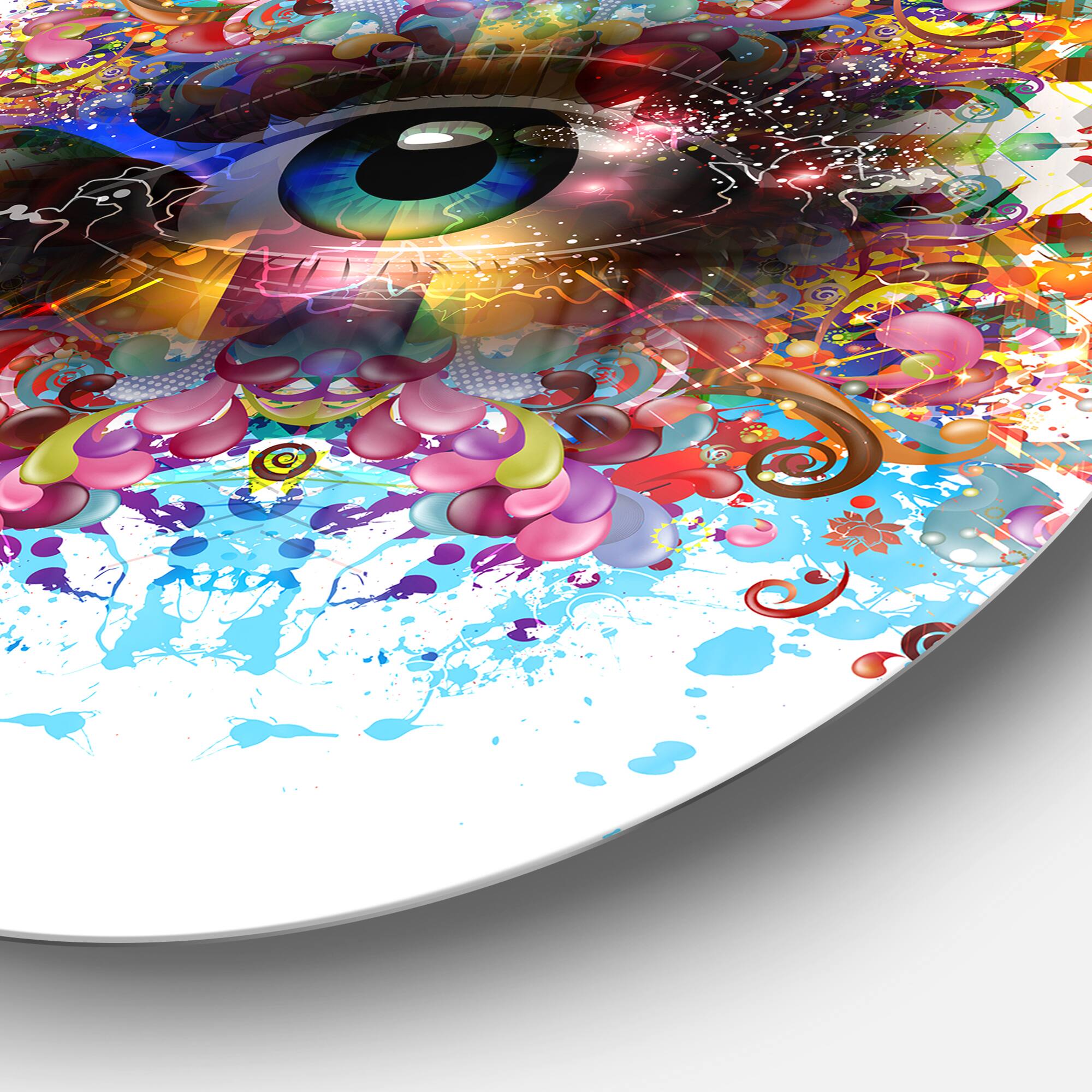 Designart - Magic Eye with Flowers' Ultra Vibrant Animal Metal Circle Wall Art