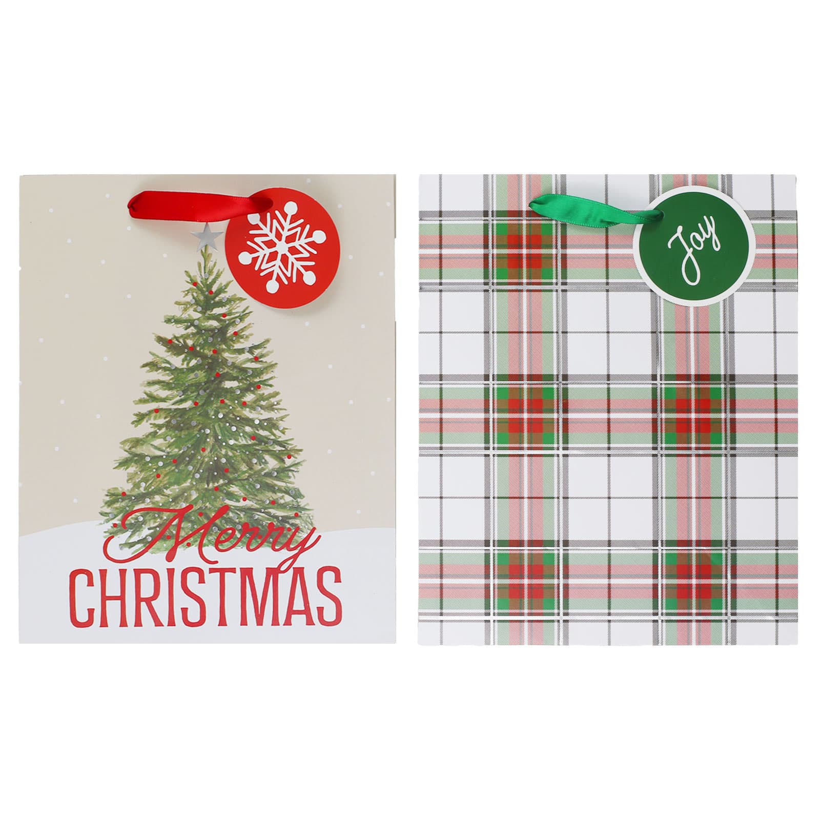 Medium Plaid & Christmas Tree Gift Bags, 2ct. by Celebrate It™