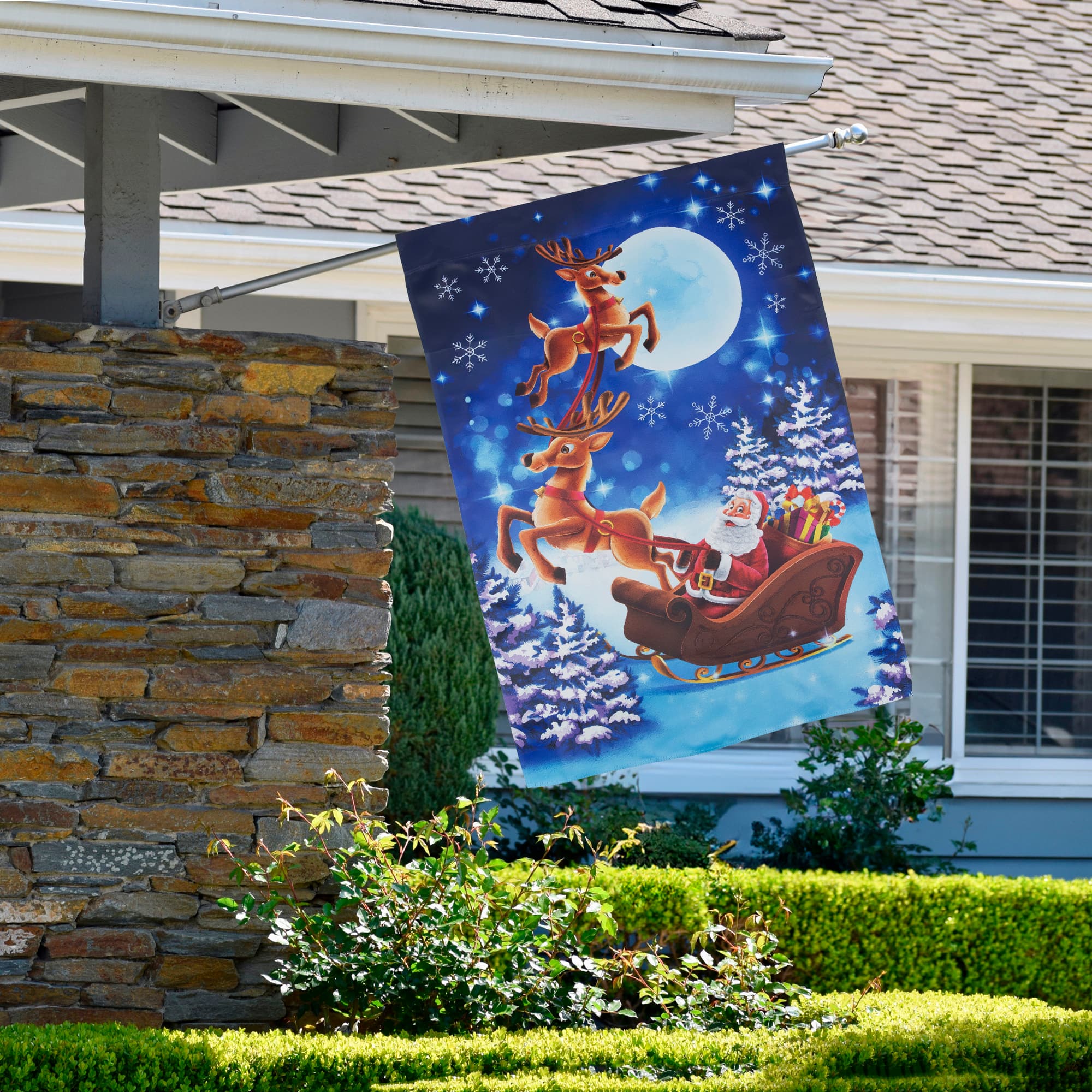 Santa&#x27;s Reindeer-Drawn Sleigh Ride Christmas Outdoor Flag - 40&#x22; x 28&#x22;