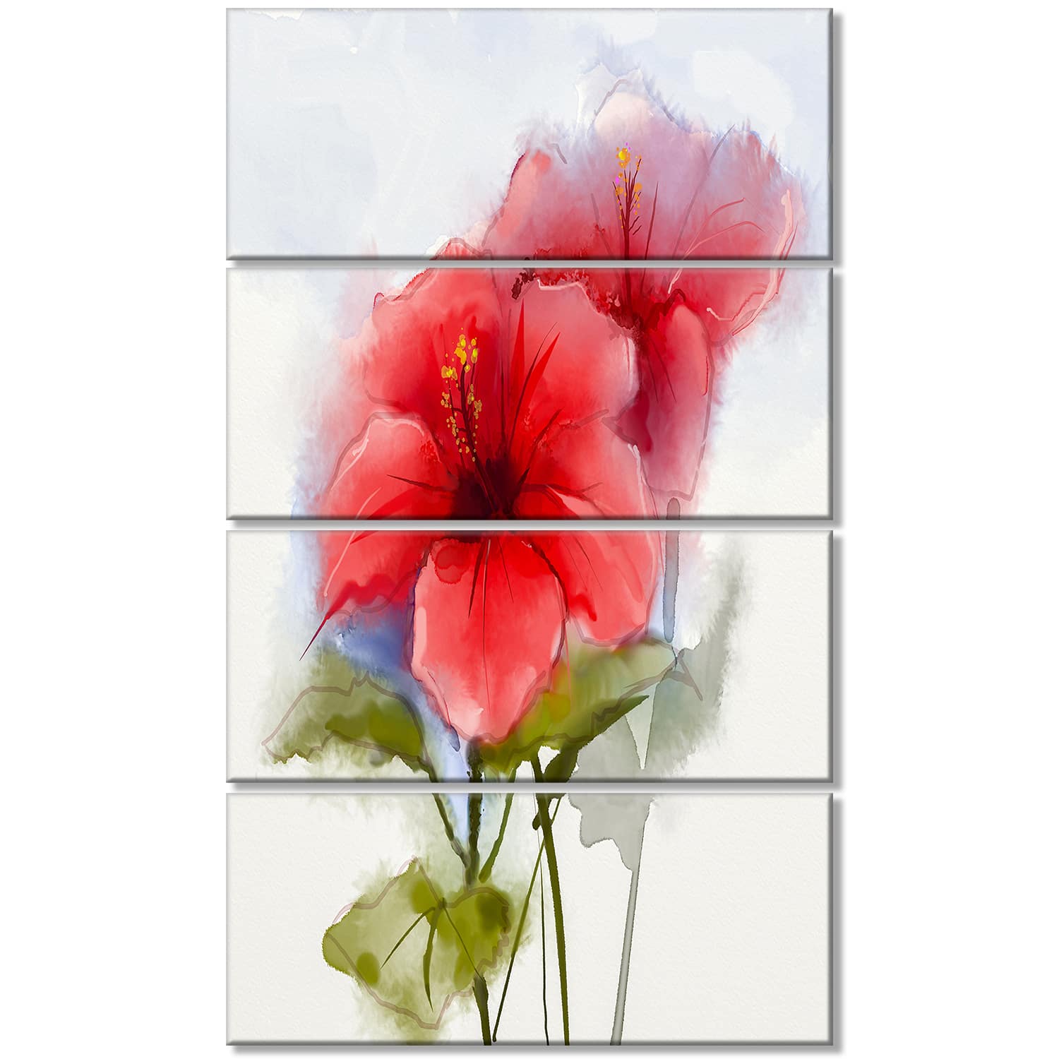 Designart - Watercolor Painting Red Hibiscus Flower - Large Floral Canvas Art Print