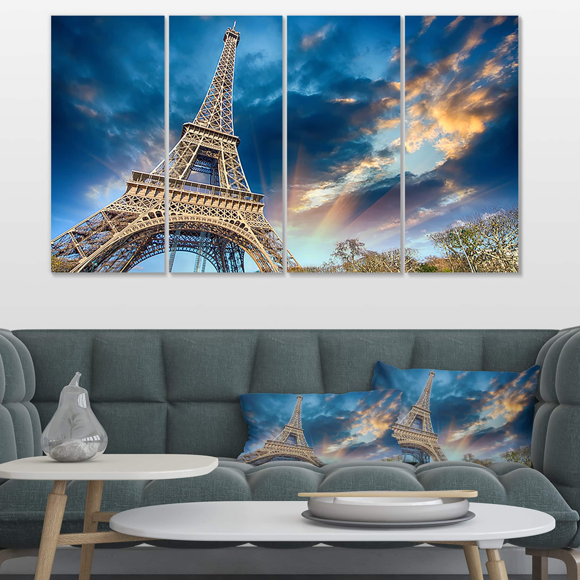 Designart - Beautiful View of Paris Paris Eiffel Towerunder Fiery Sky