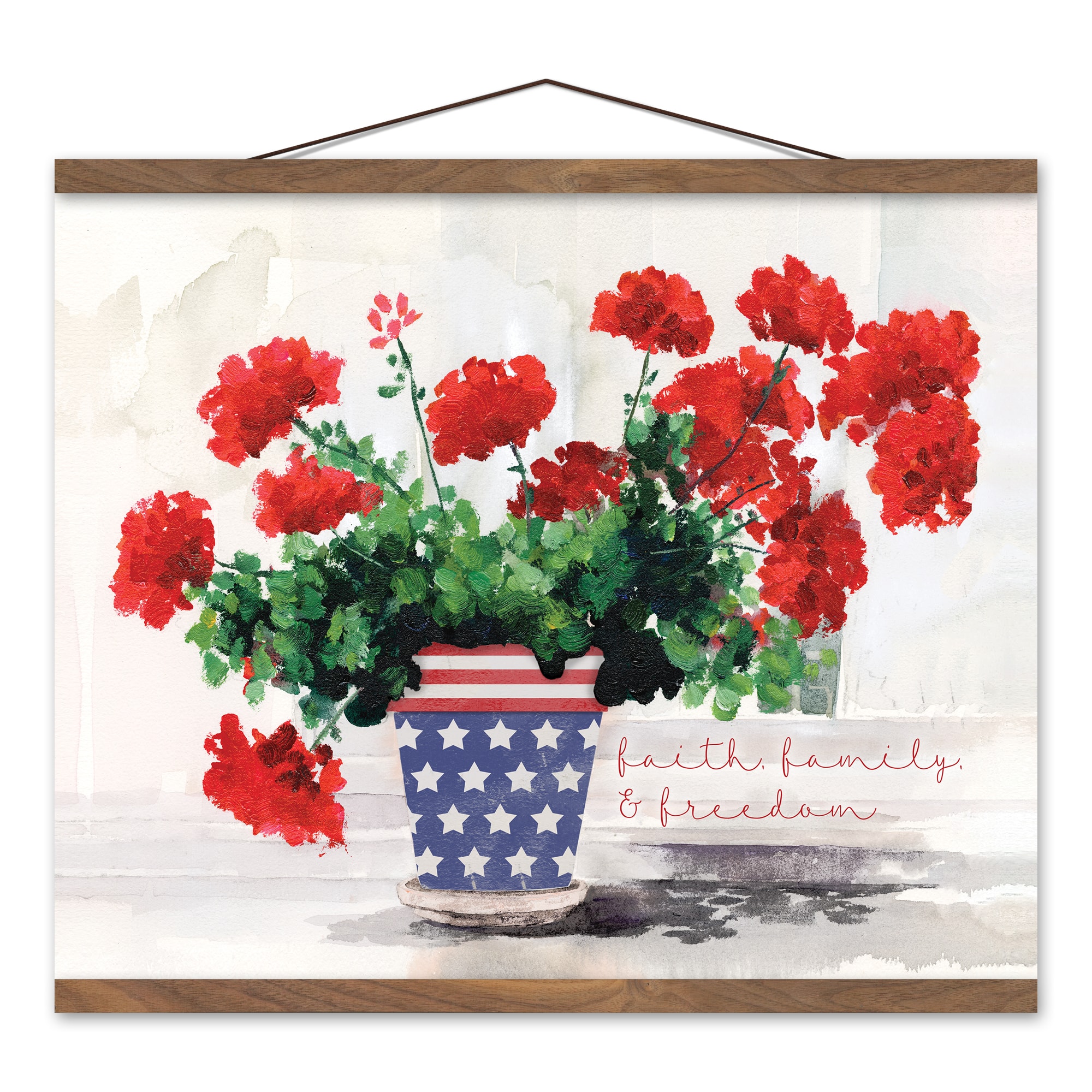 Patriotic Florals Teak Hanging Canvas