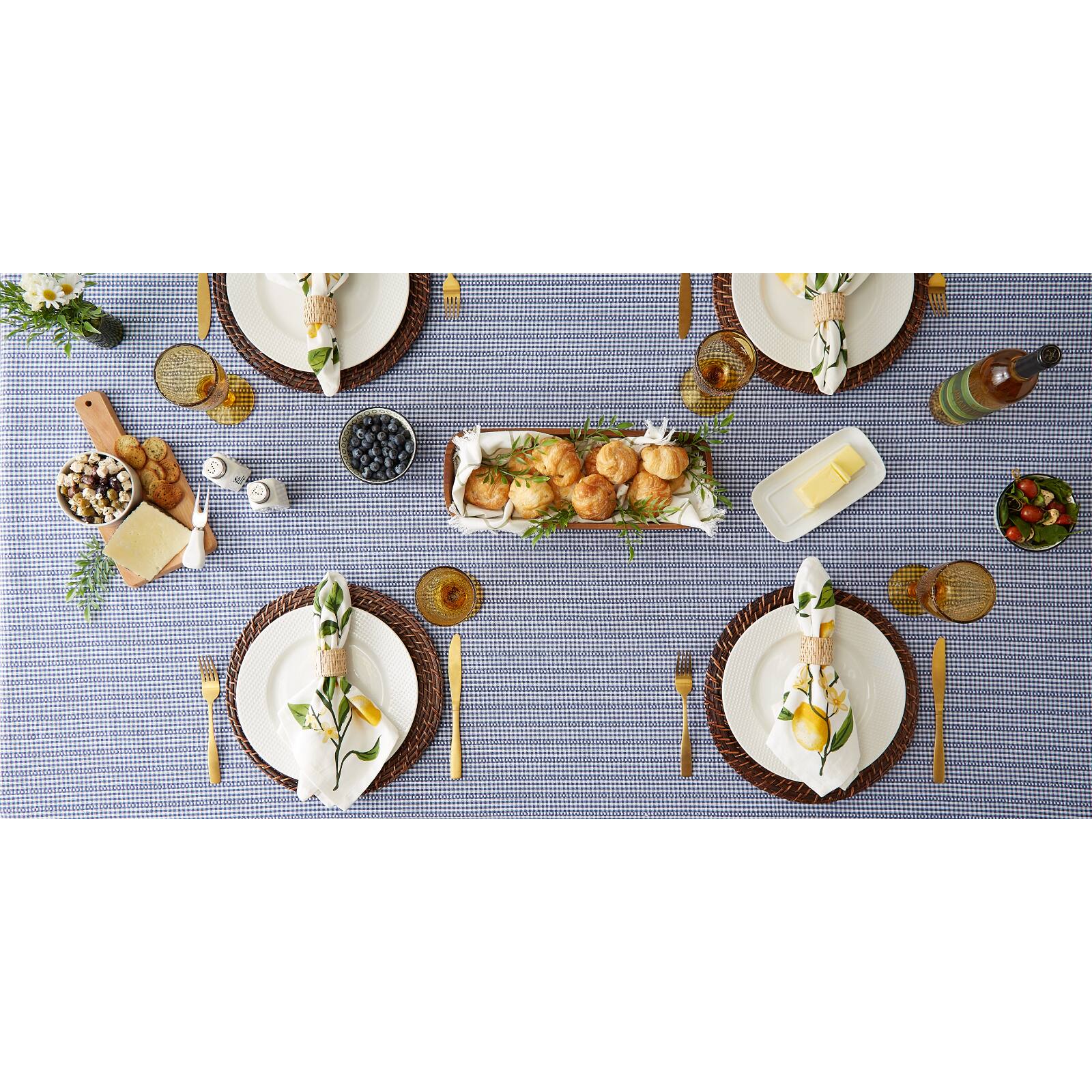 French Blue Farmhouse Gingham Tablecoth 70" Round