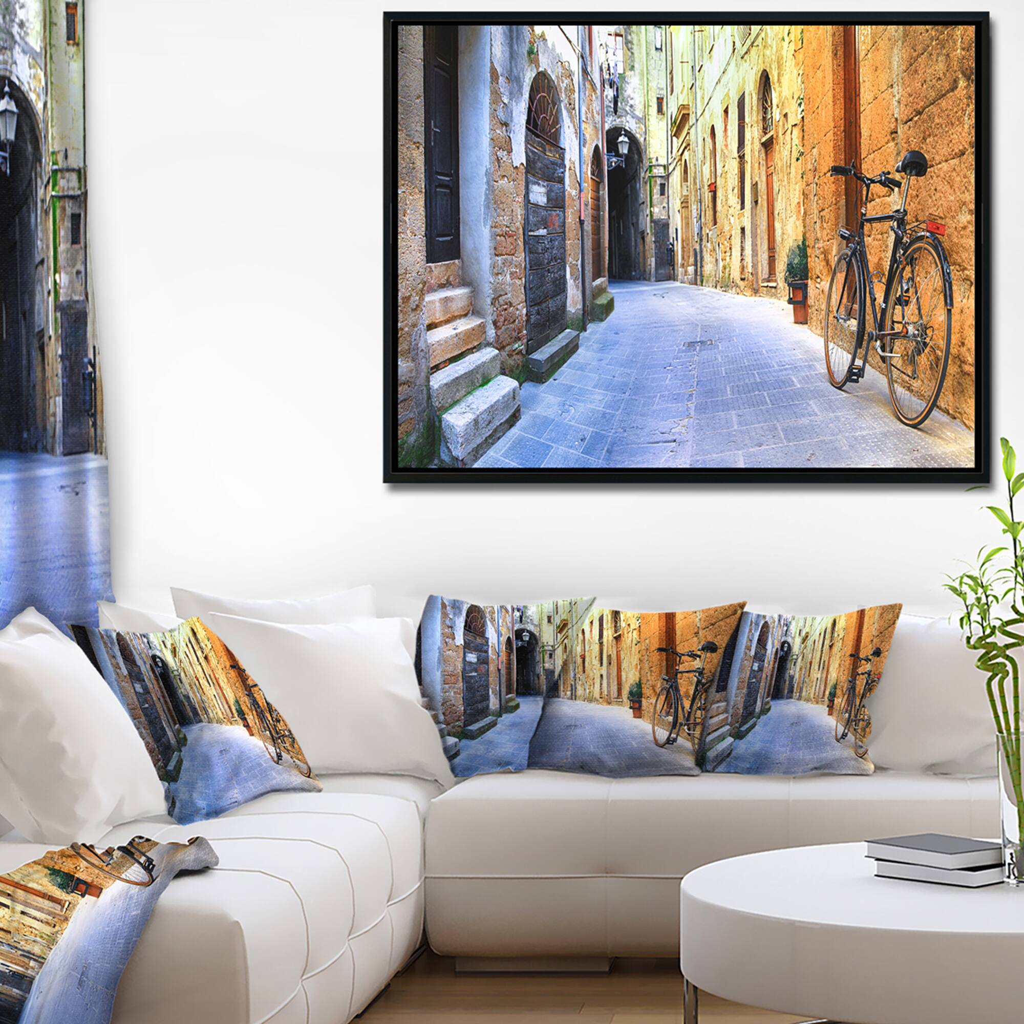 Designart - Pictorial Street of Old Italy - Cityscape Framed Canvas Art Print