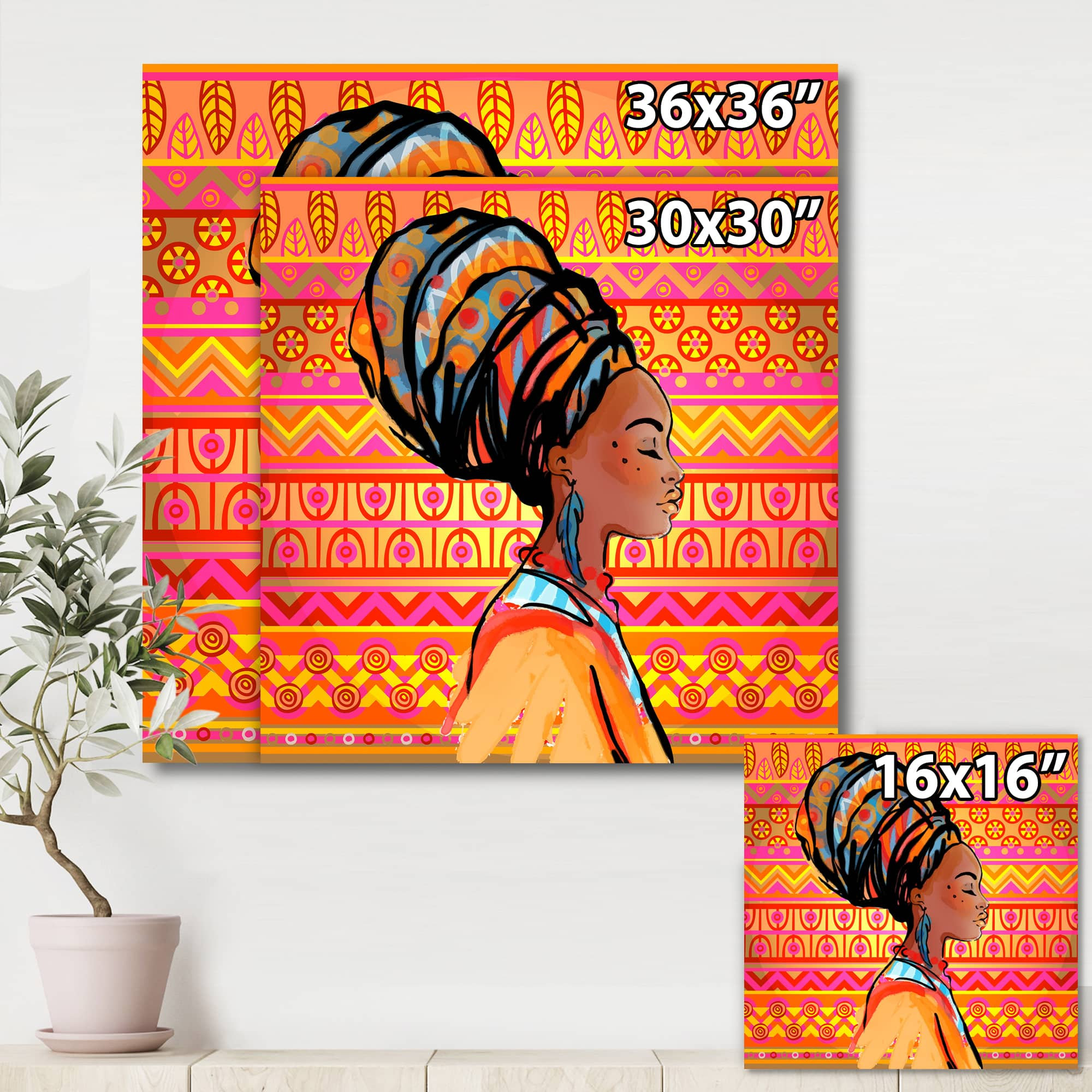 Designart - Portrait of African American Woman With Turban I - Modern Canvas Wall Art Print