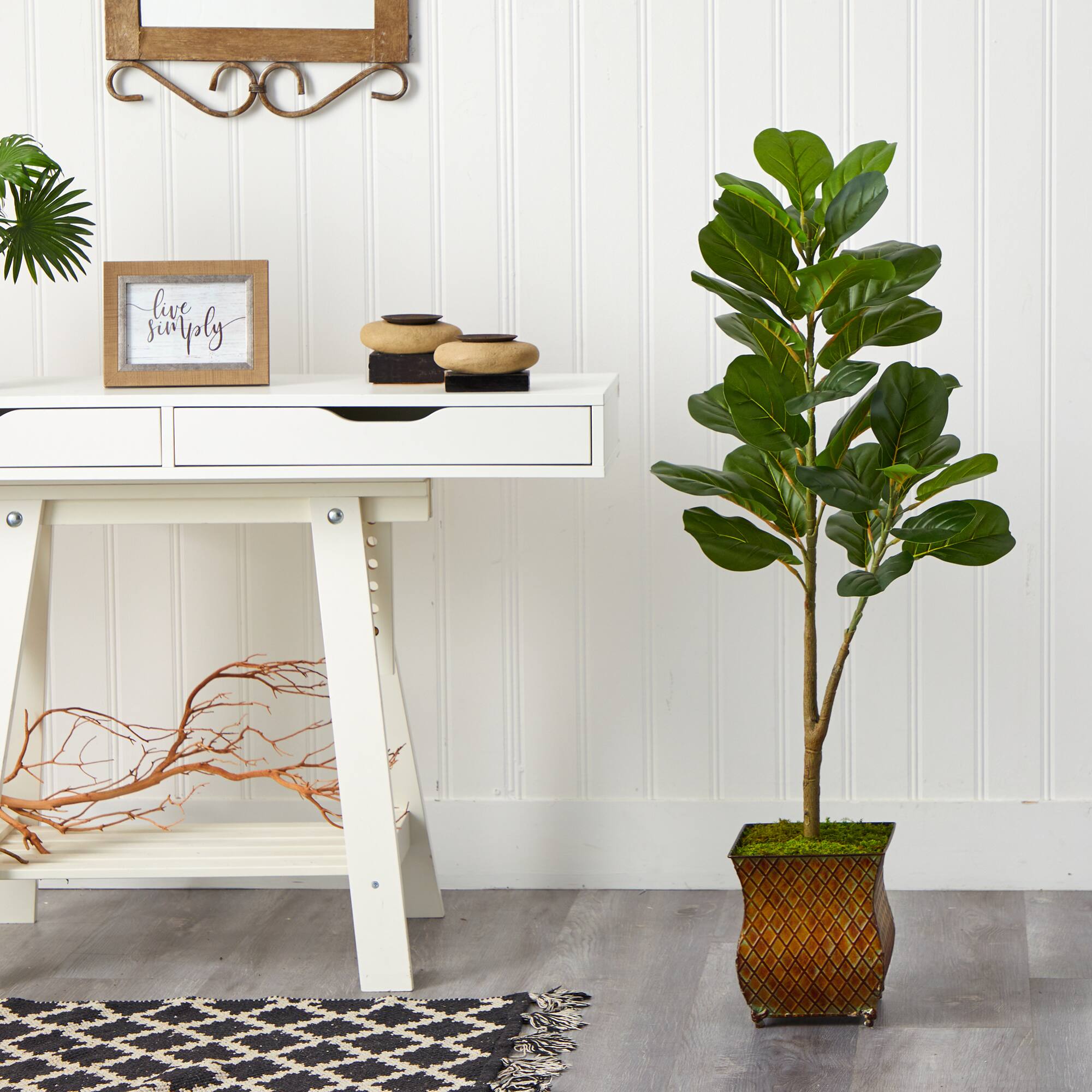 4ft. Fiddle Leaf Fig Tree in Decorative Metal Planter