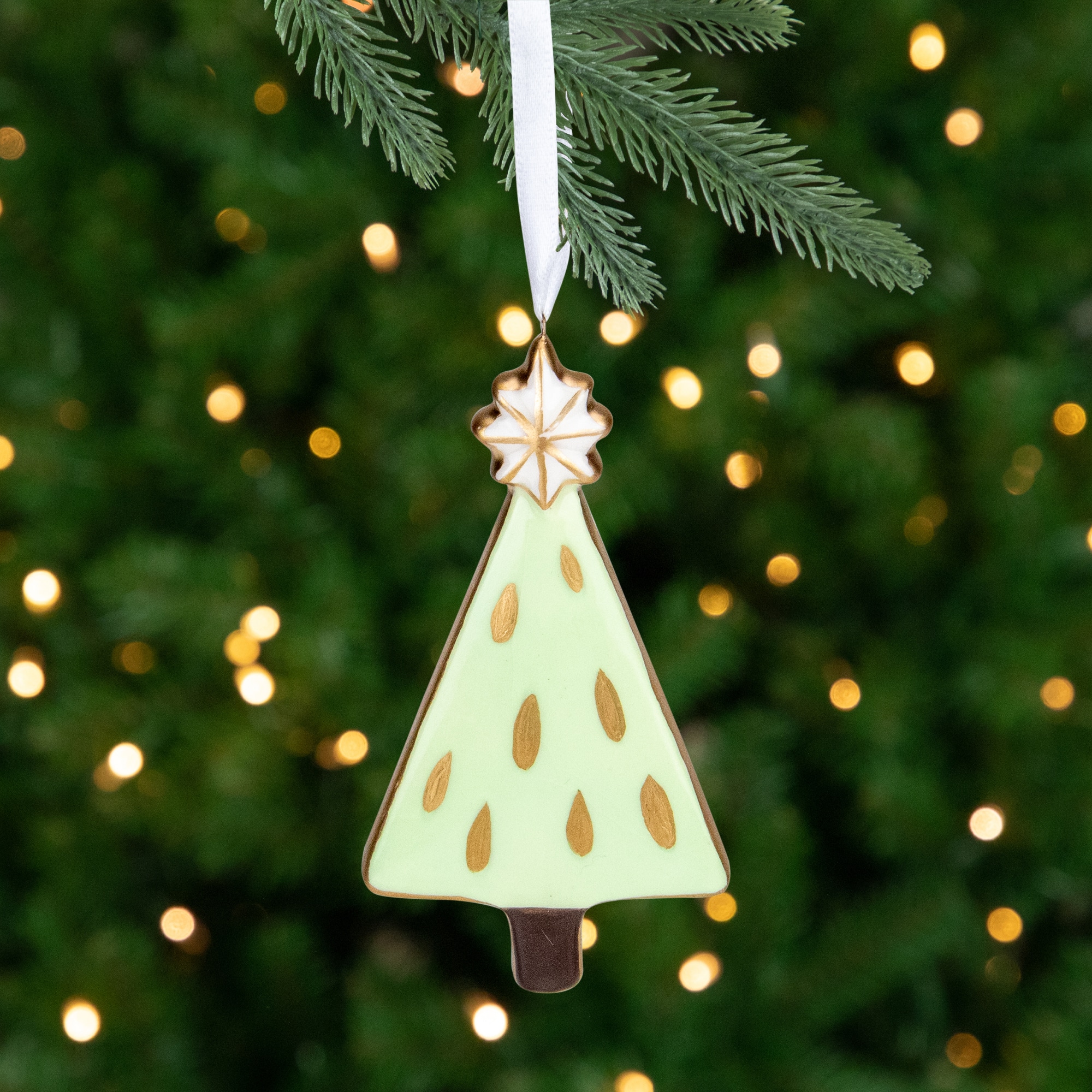 4.5" Green and Gold Christmas Tree Hanging Ornament