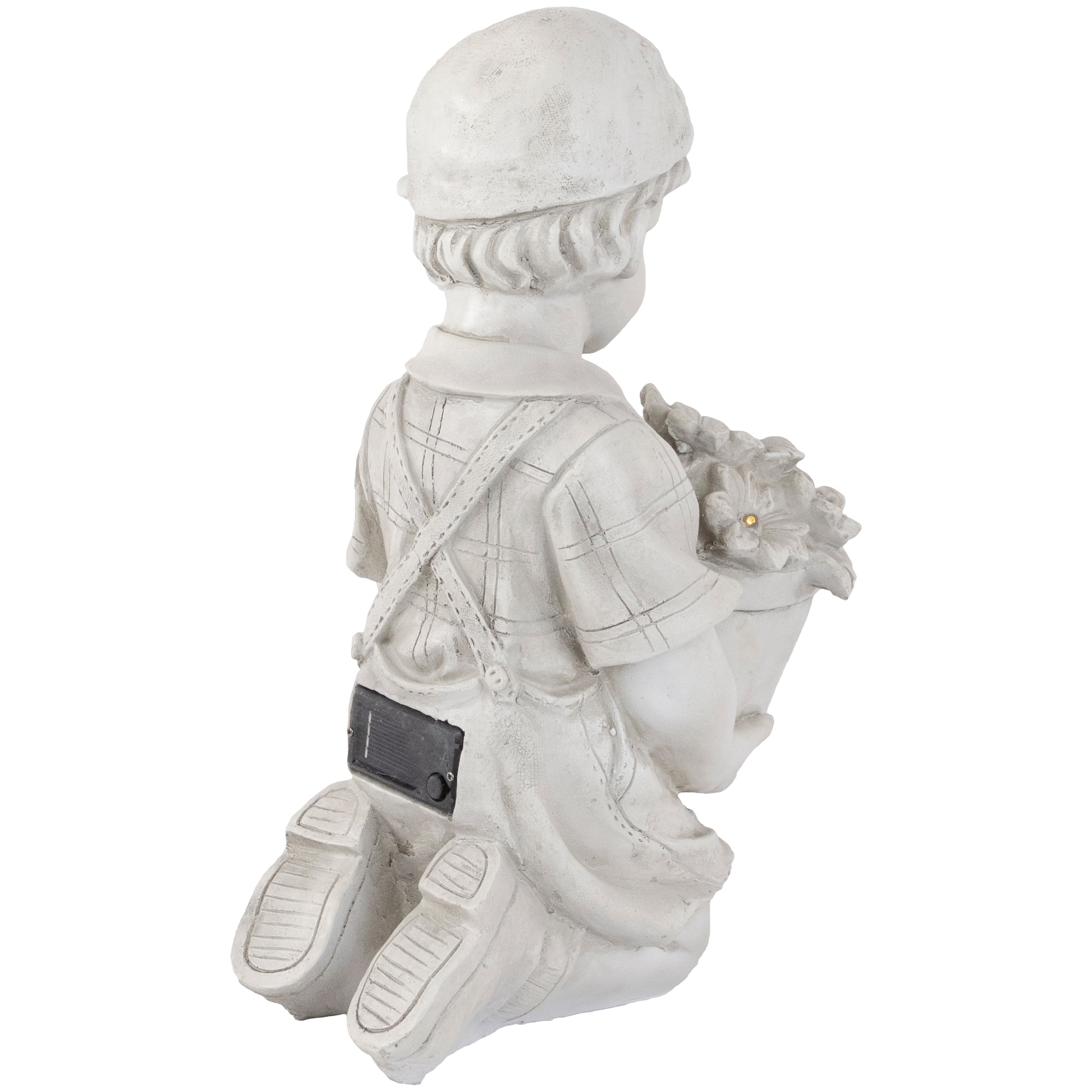 15&#x22; Solar LED-Lit Boy with Flowers Outdoor Garden Statue