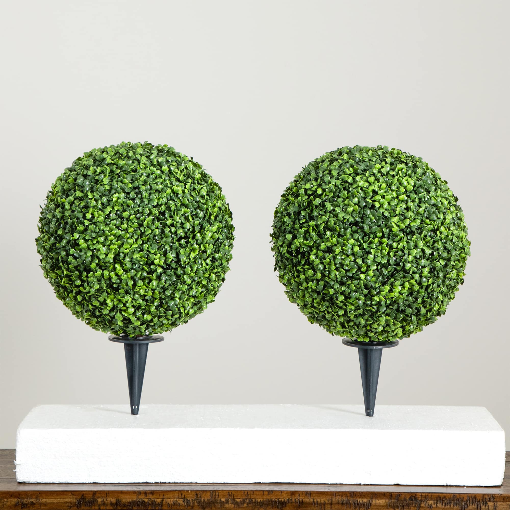 14" UV-Resistant Boxwood Ball Topiaries with Integrated Ground Stakes, 2ct.