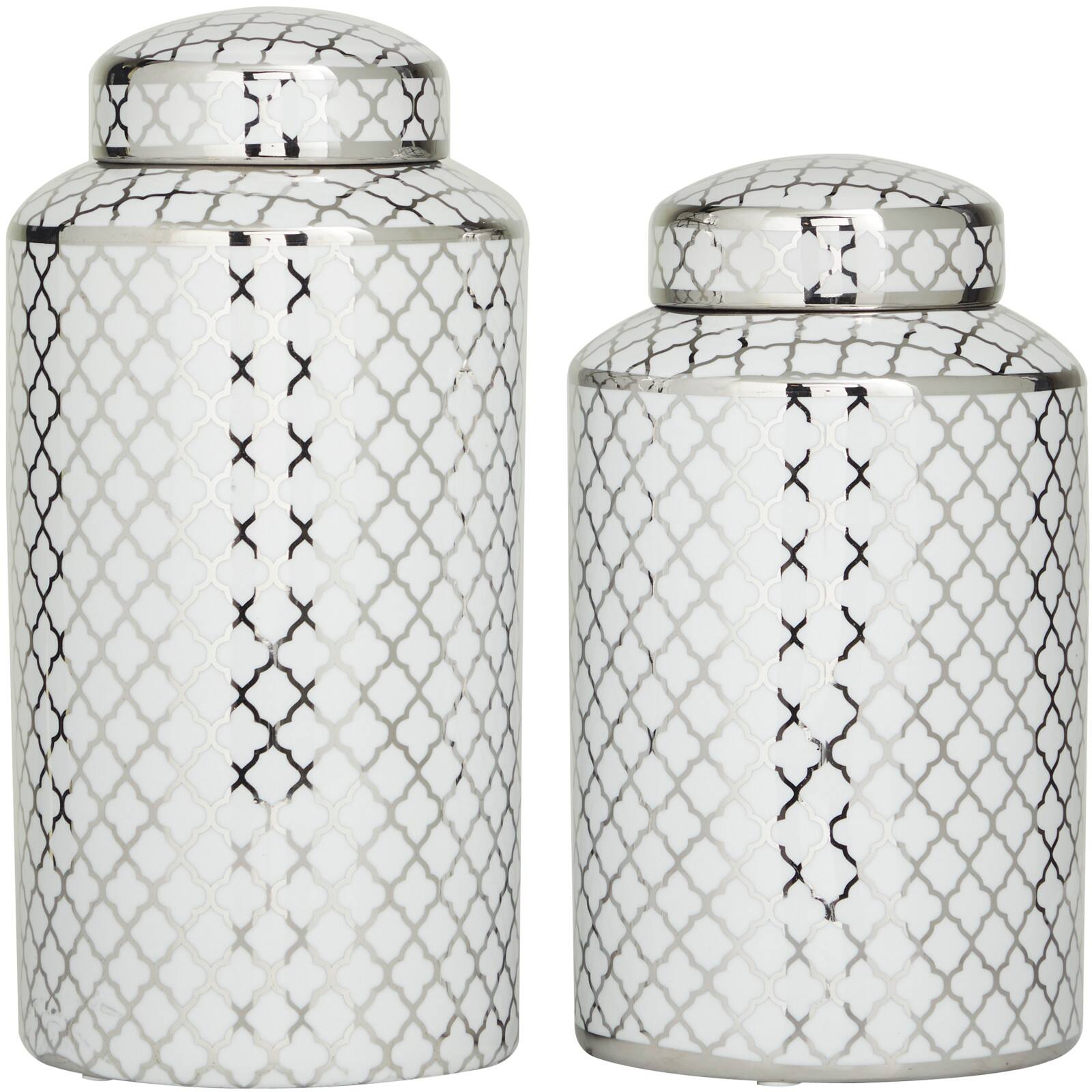 Silver & White Ceramic Geometric Decorative Jars Set