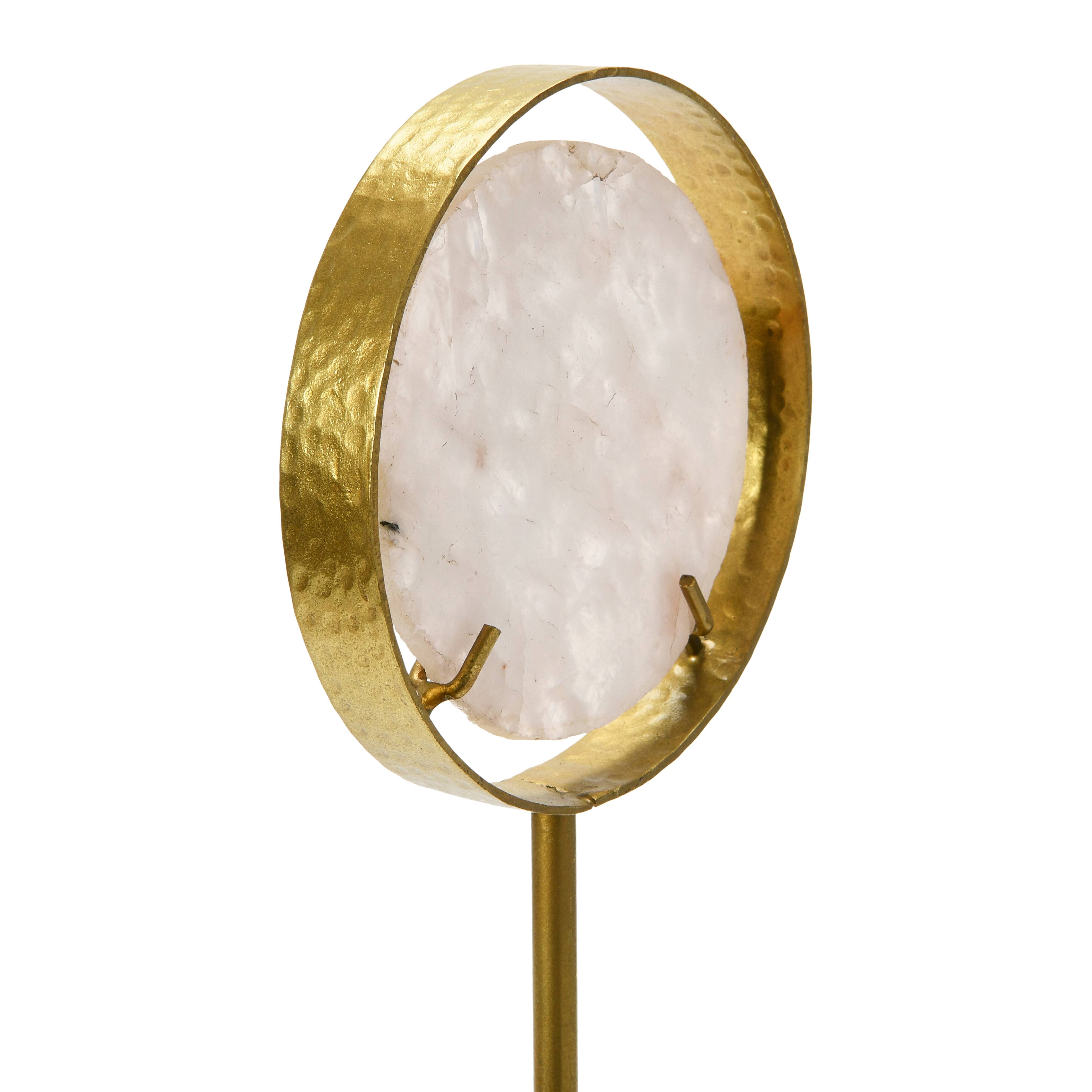 18&#x22; White Decorative Agate Accent on Metal &#x26; Marble Stand