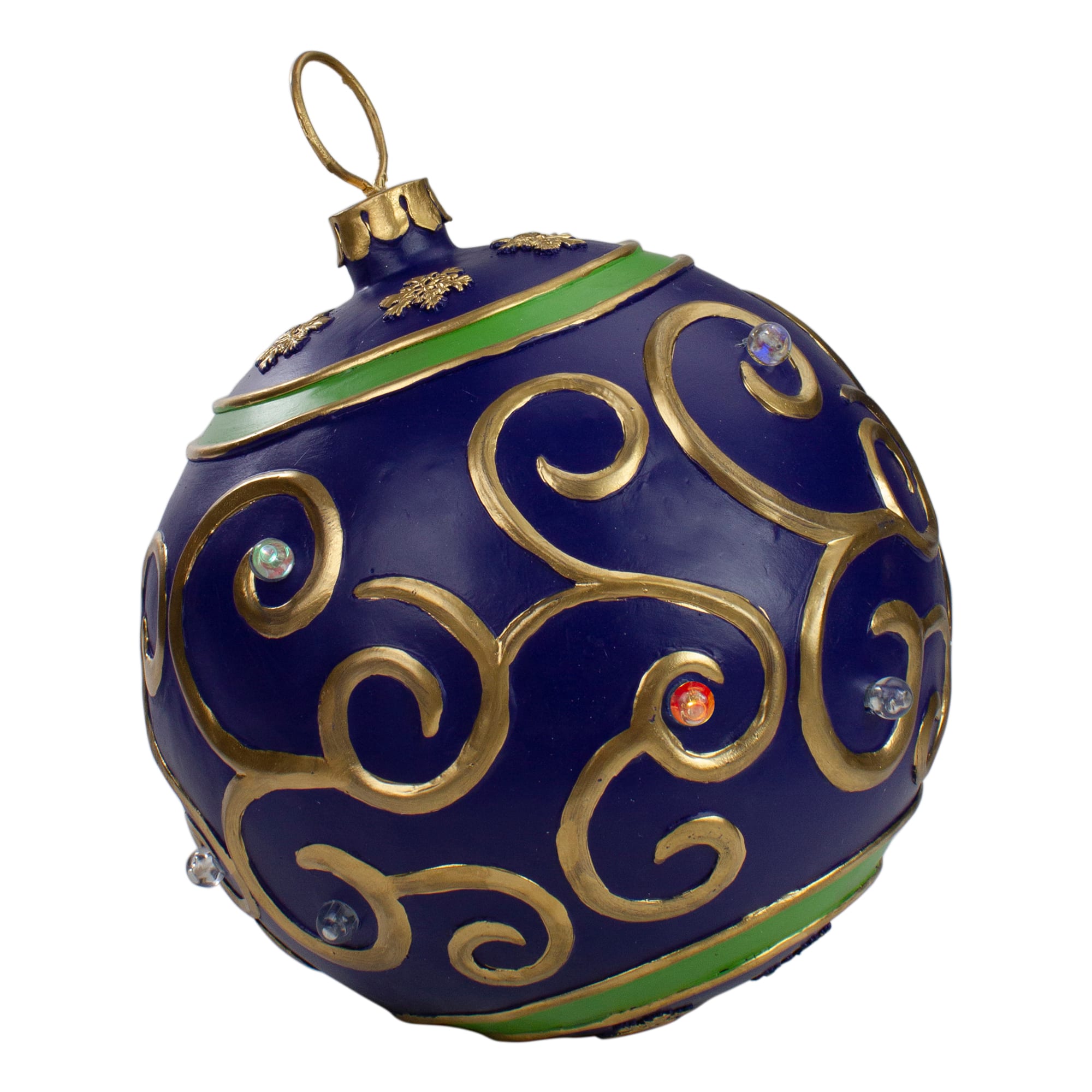 12&#x22; Blue and Gold Painted Large LED Ball Ornament