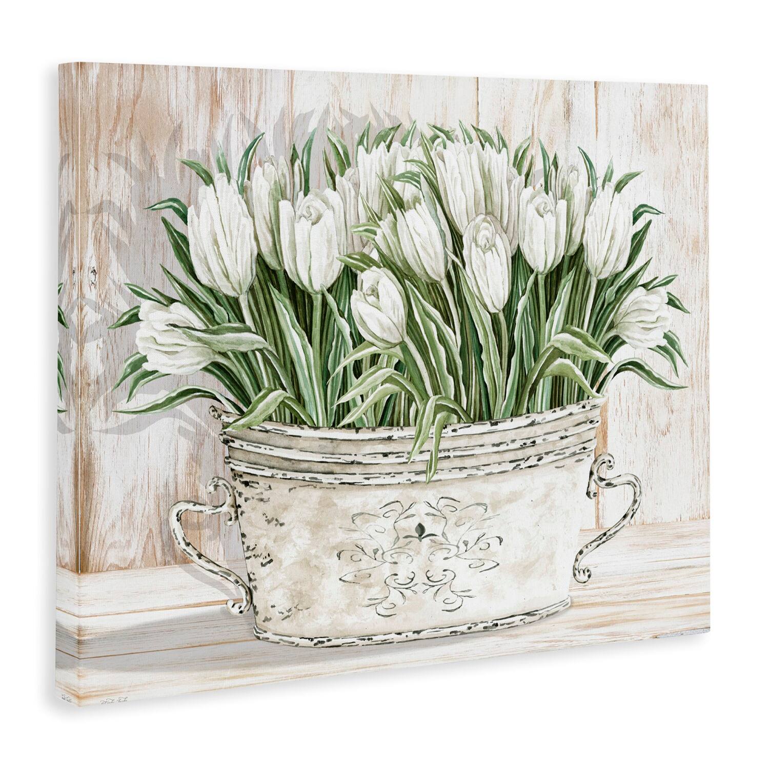 Stupell Industries Fresh White Tulip Flowers Vintage Canvas Wall Art