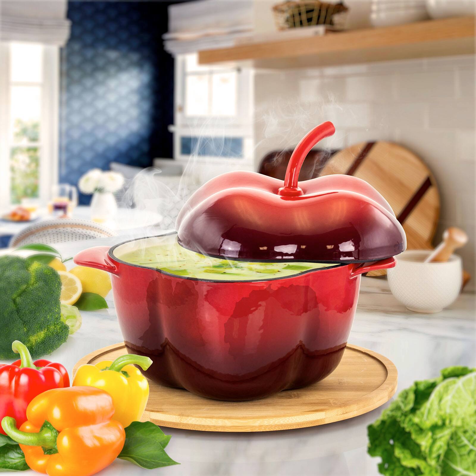 MegaChef 3qt. Red Pepper Shaped Enameled Cast Iron Casserole