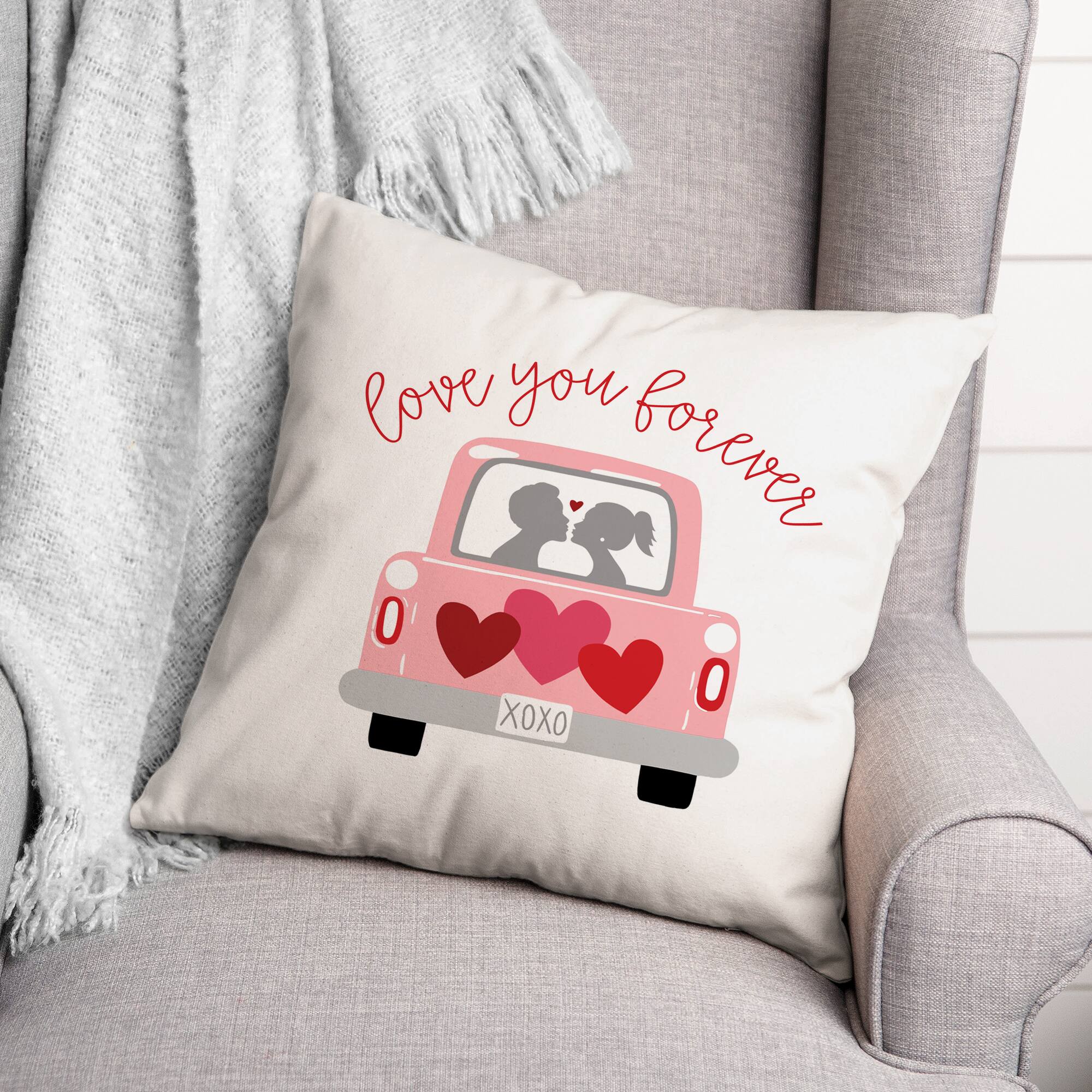 Valentines Truck 16" x 16" Throw Pillow
