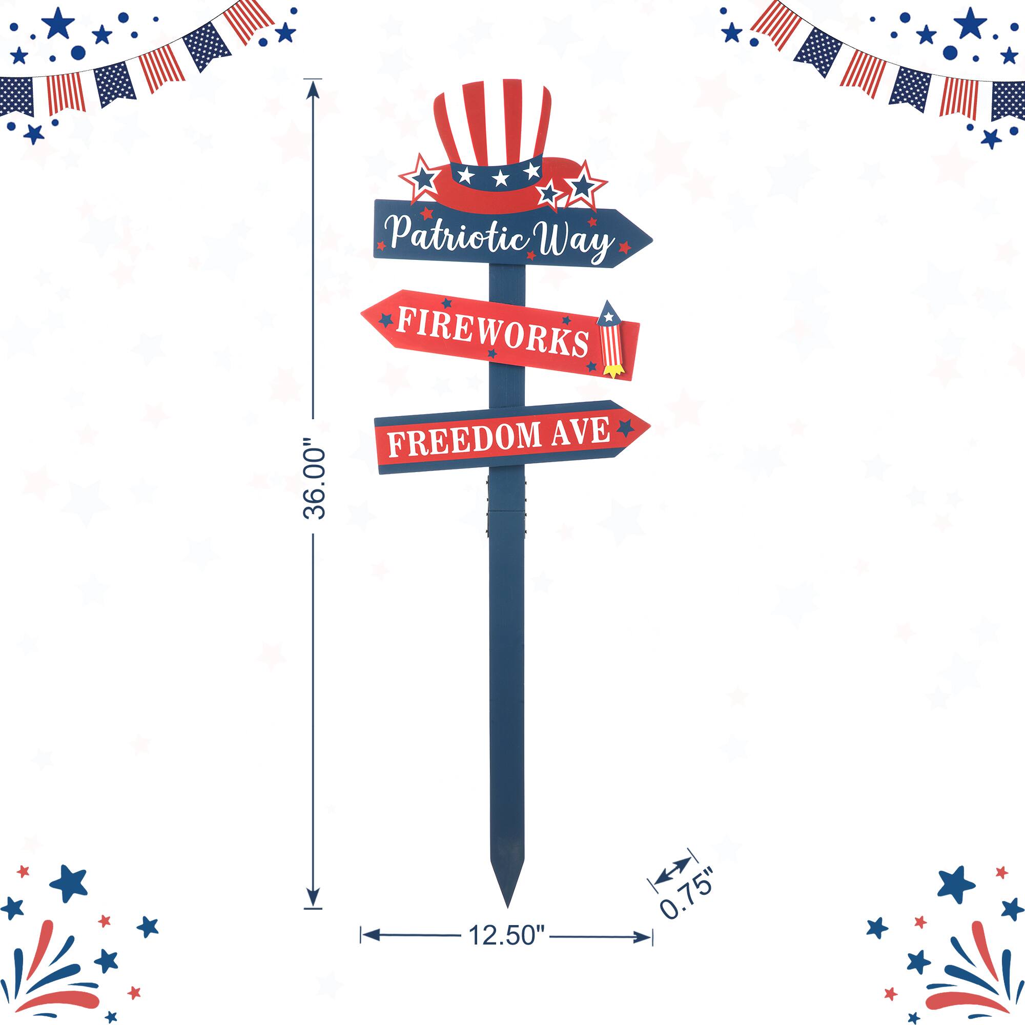 Glitzhome&#xAE; 36&#x22; Directional Patriotic Top Hat Stake