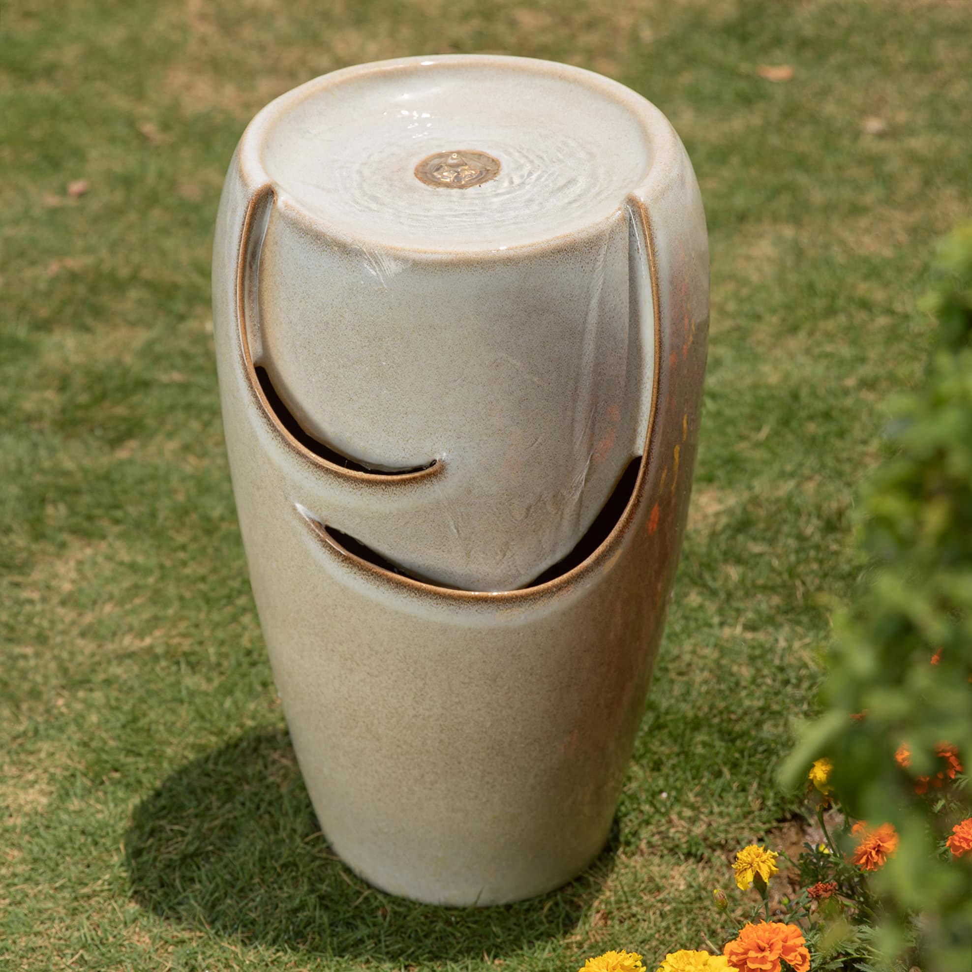 Glitzhome® 21" Sand Beige LED Ceramic Fountain