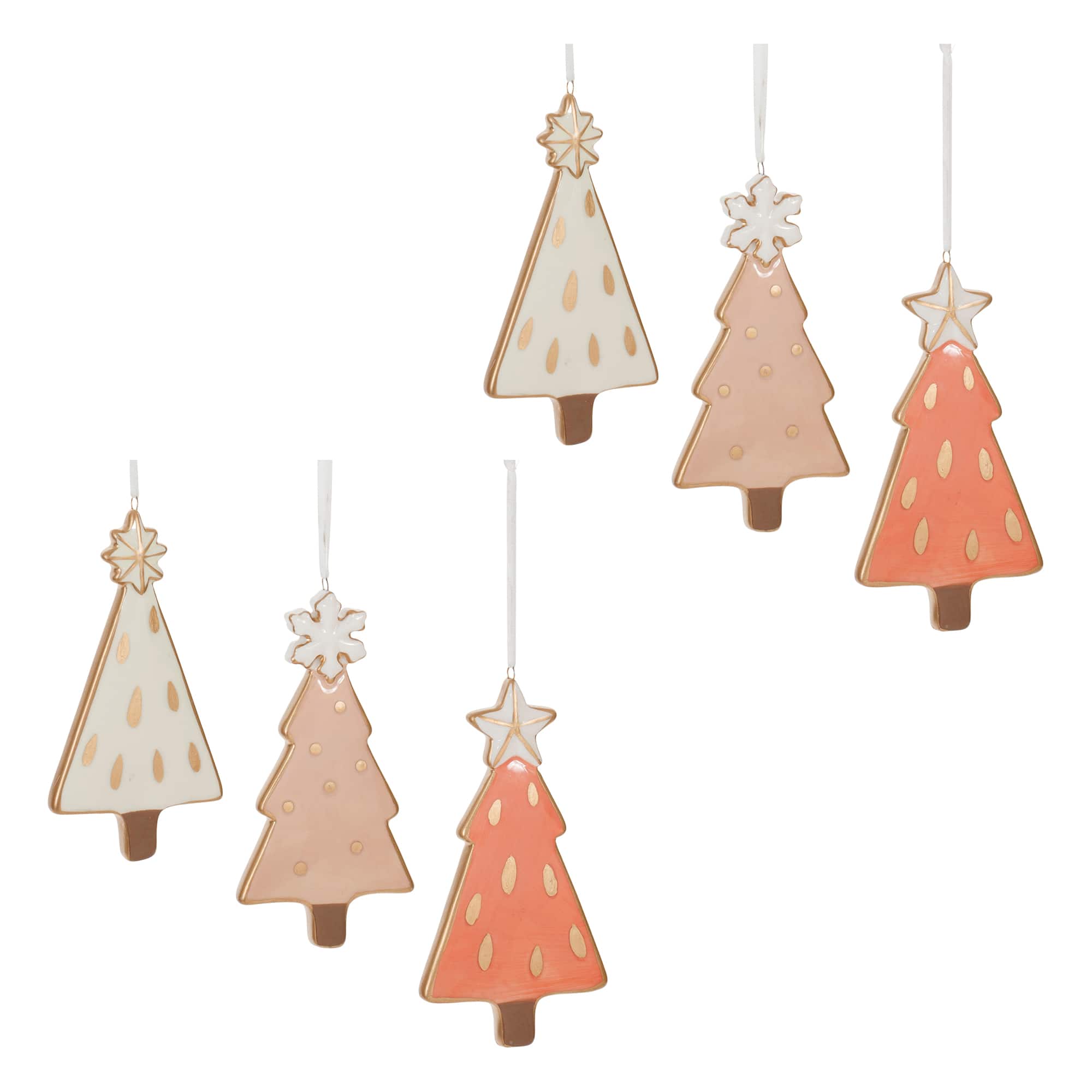 4&#x22; Ceramic Pine Tree Ornaments Set