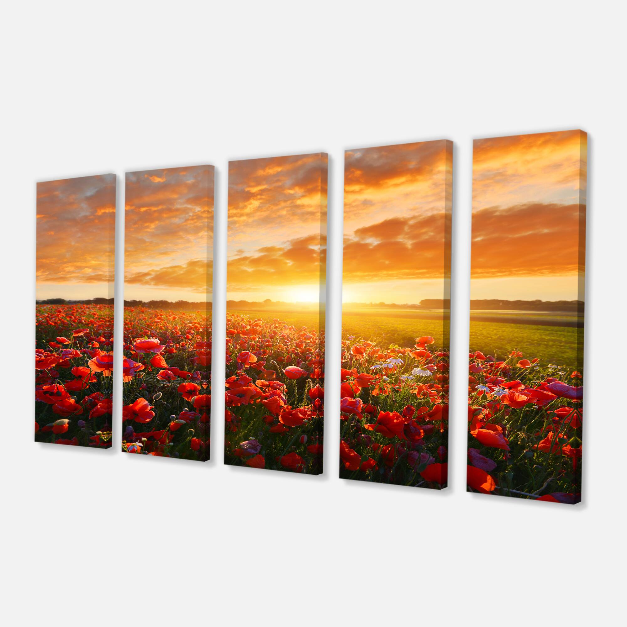 Designart - Beautiful Poppy Field at Sunset - Abstract Wall Art Canvas