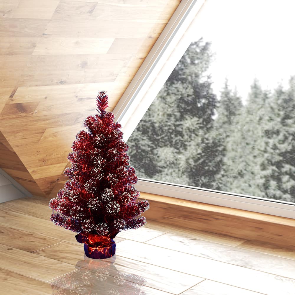 2ft. Unlit Dark Red Tinsel Artificial Christmas Tree