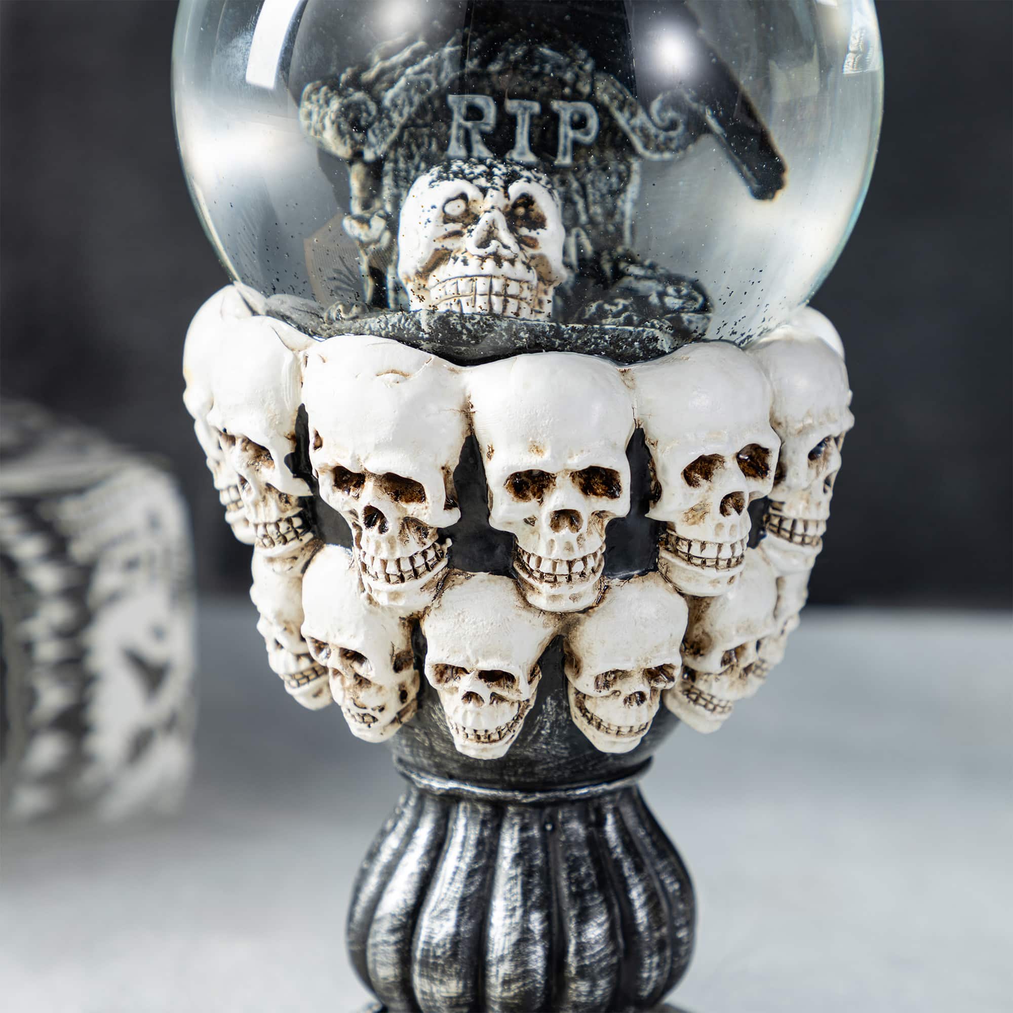 Glitzhome® 100mm 7.25"H Halloween Resin Stacked Skull Waterglobe