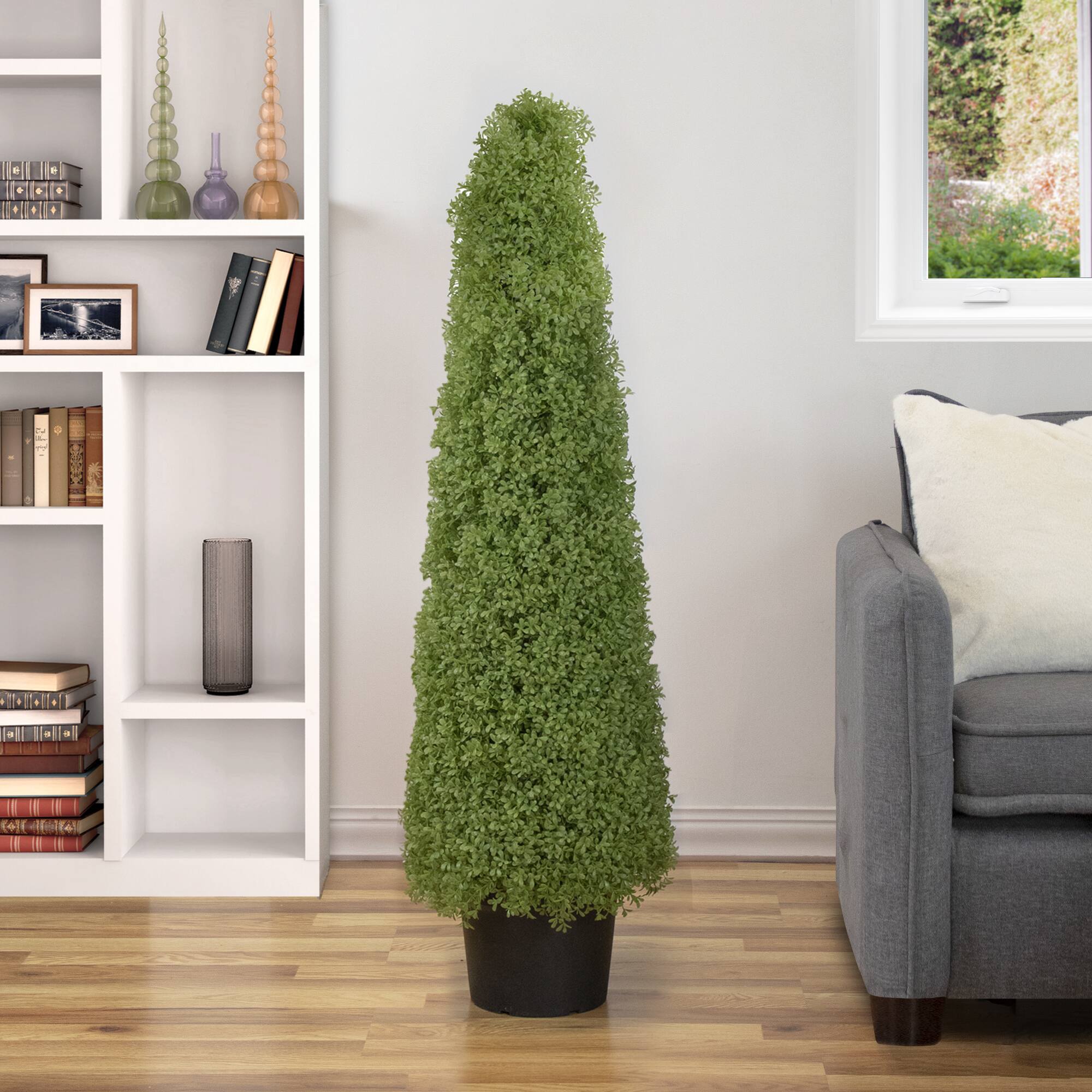 4ft. Unlit Artificial Boxwood Cone Topiary Tree with Round Pot