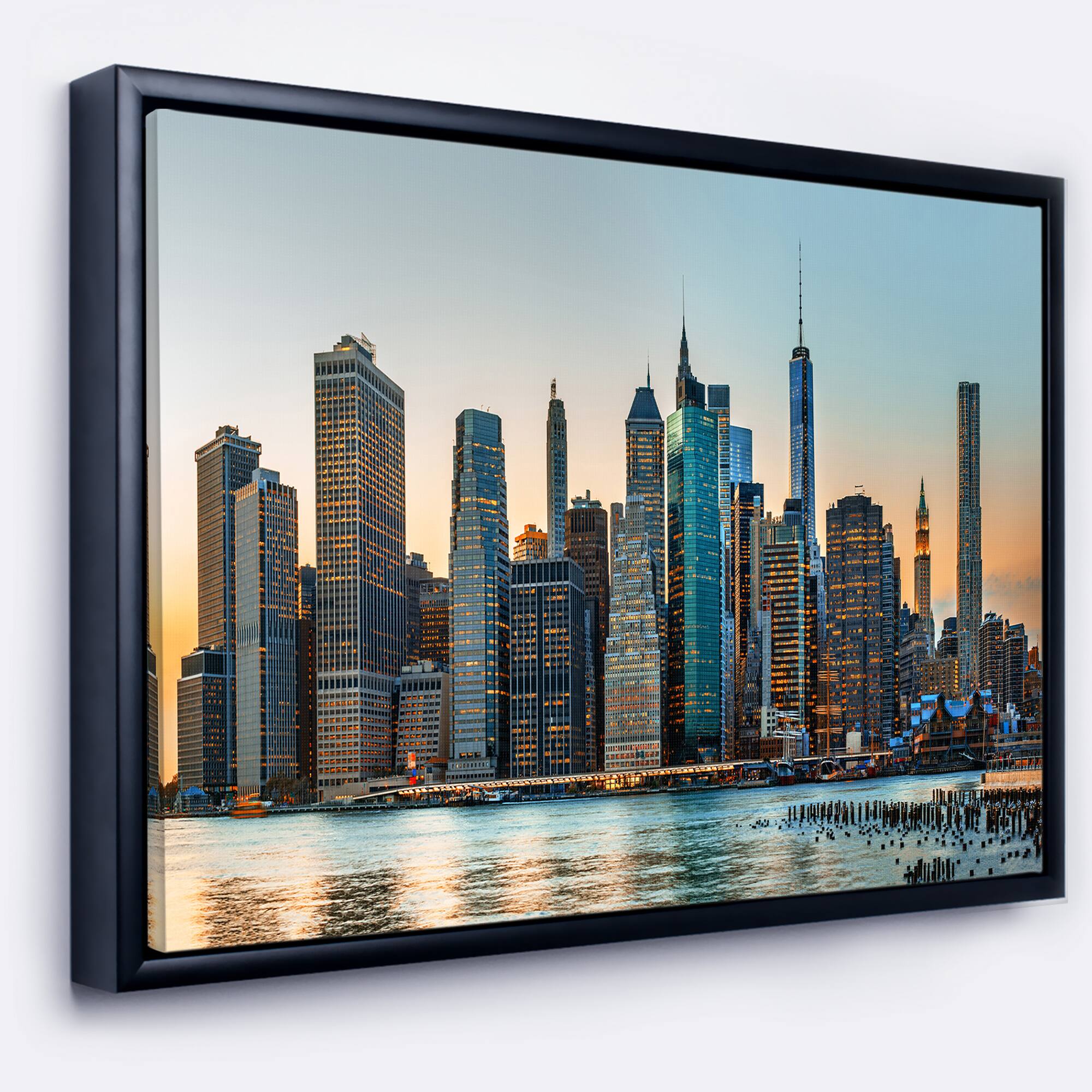 Designart - New York City Skyline - Photography Framed Canvas Art Print