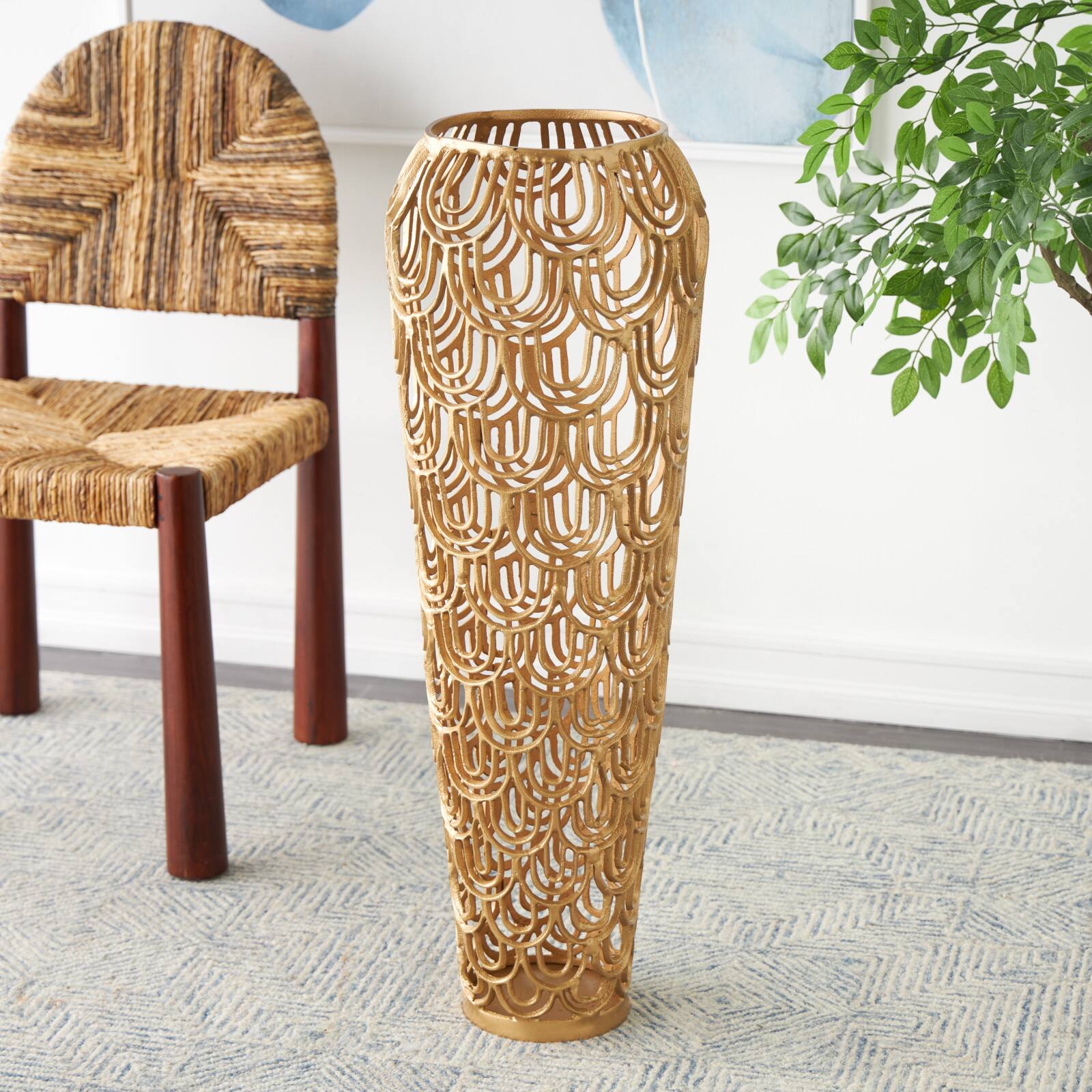 35" Gold Art Deco Arches Aluminum Vase