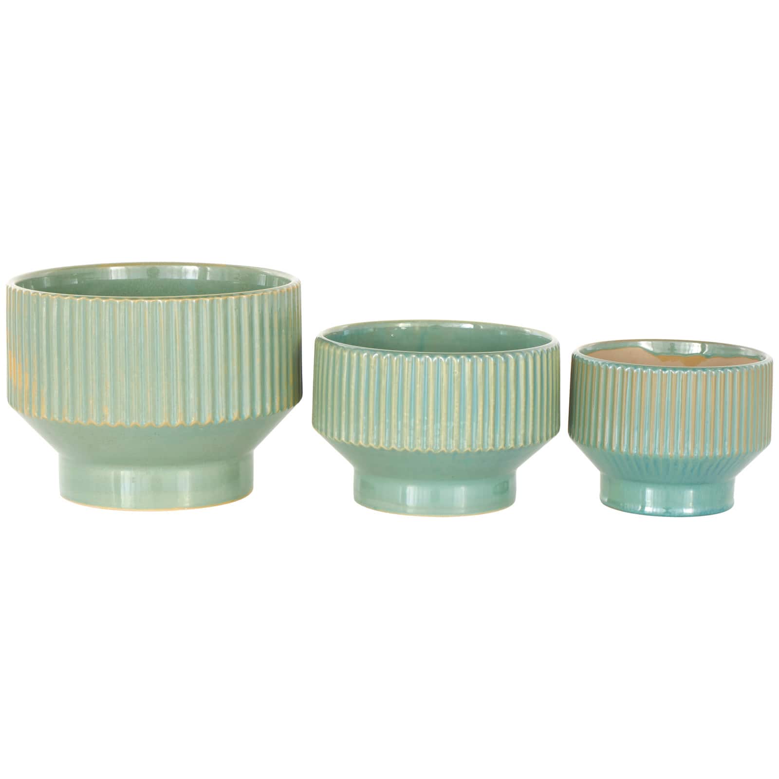 Linear Grooves Wide Ceramic Planter Set