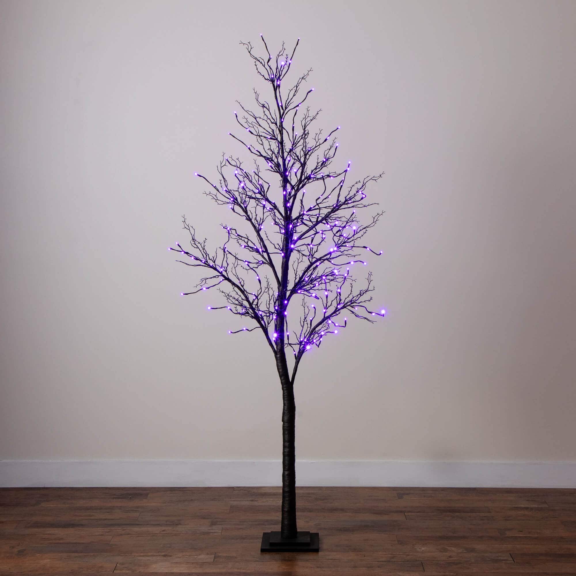 7ft. Pre-Lit Halloween Deluxe Black Twig Artificial Tree with 180 Orange &#x26; Purple LED Lights