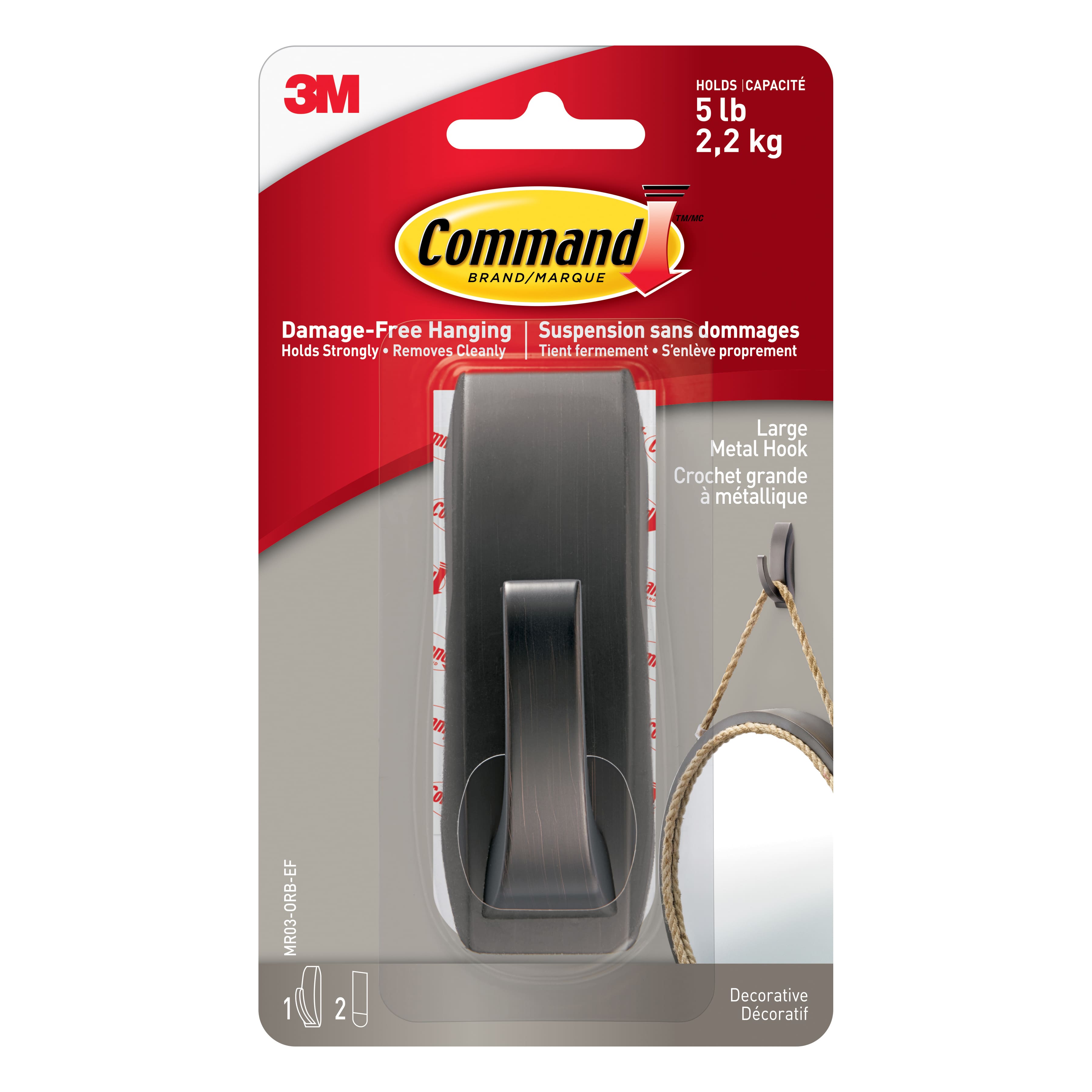 Command&#x2122; Large Decorative Metal Hook, Oil Rubbed Bronze