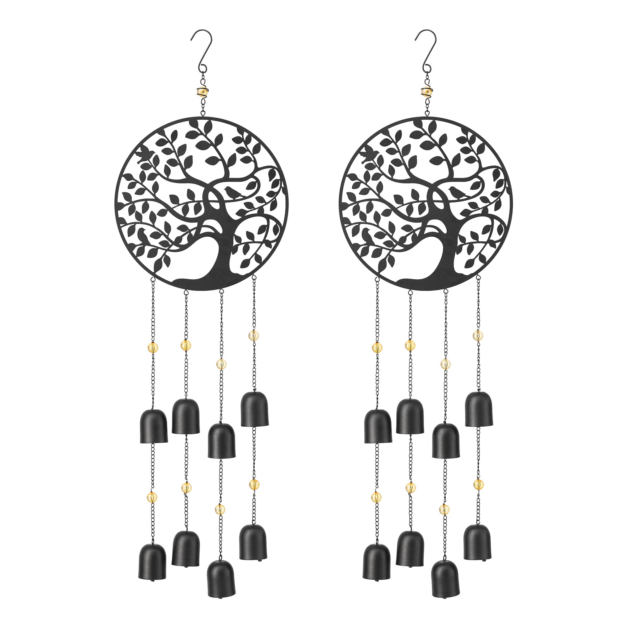 Glitzhome® Matte Black Metal Tree of Life Windchime with Bells
