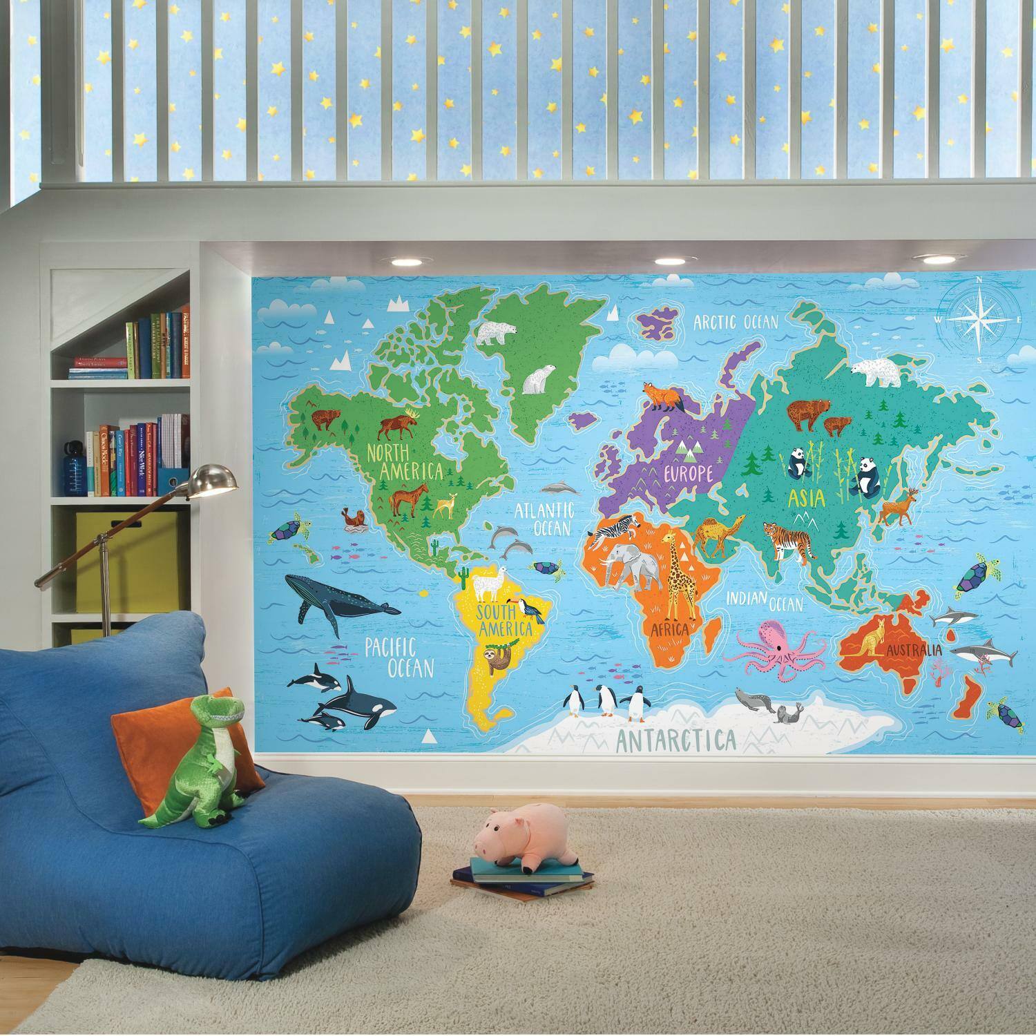 RoomMates World Map Mural Peel &#x26; Stick Wallpaper