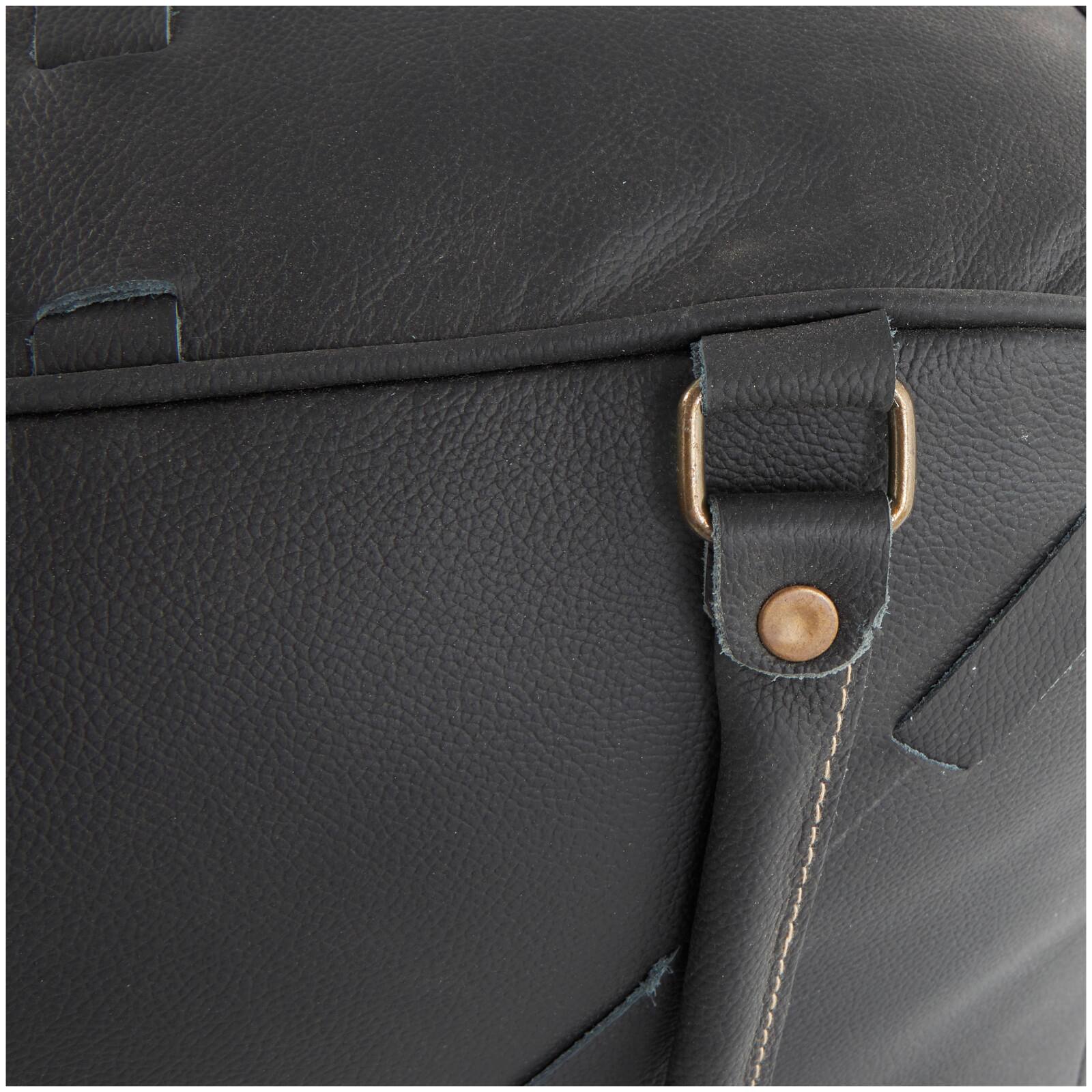 22&#x22; Leather Pouf with Woven Straps &#x26; Handles