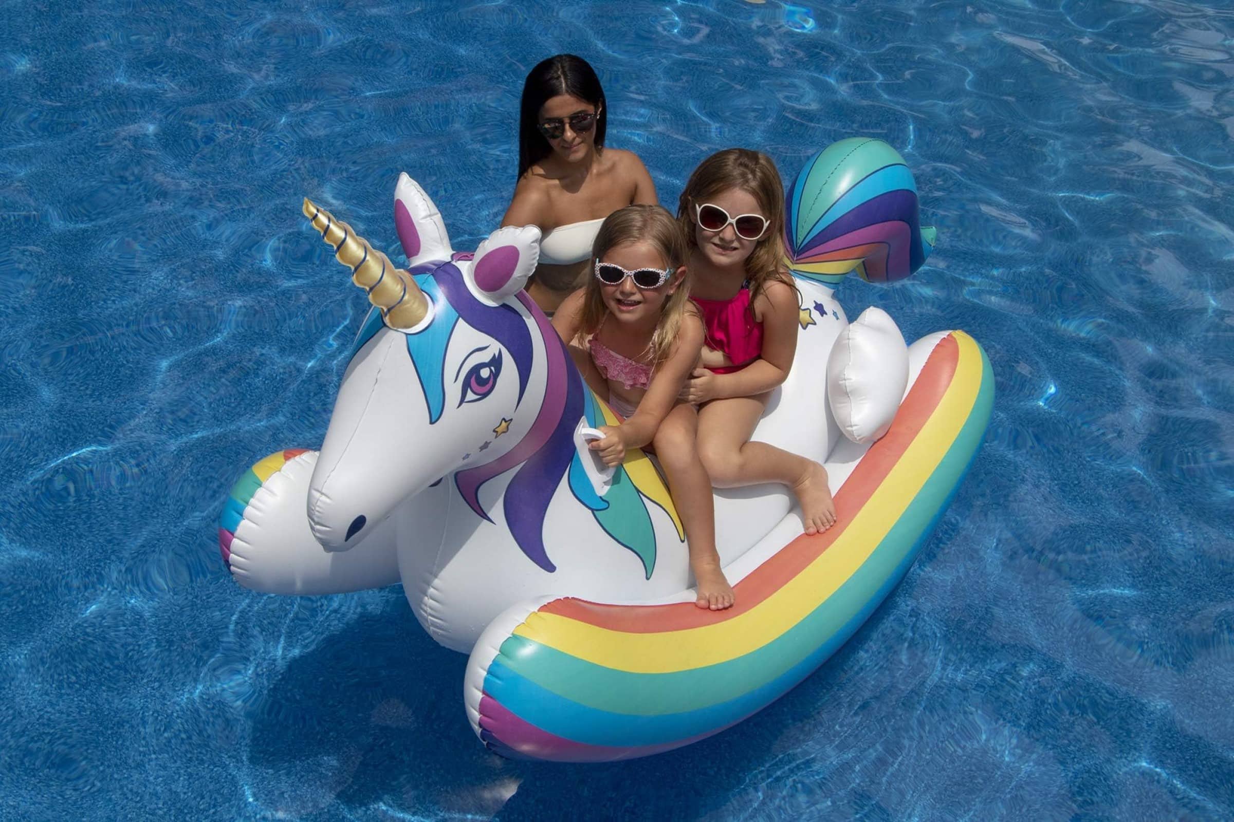 Swim Central 86" Inflatable Rainbow Unicorn Rocker Swimming Pool Float