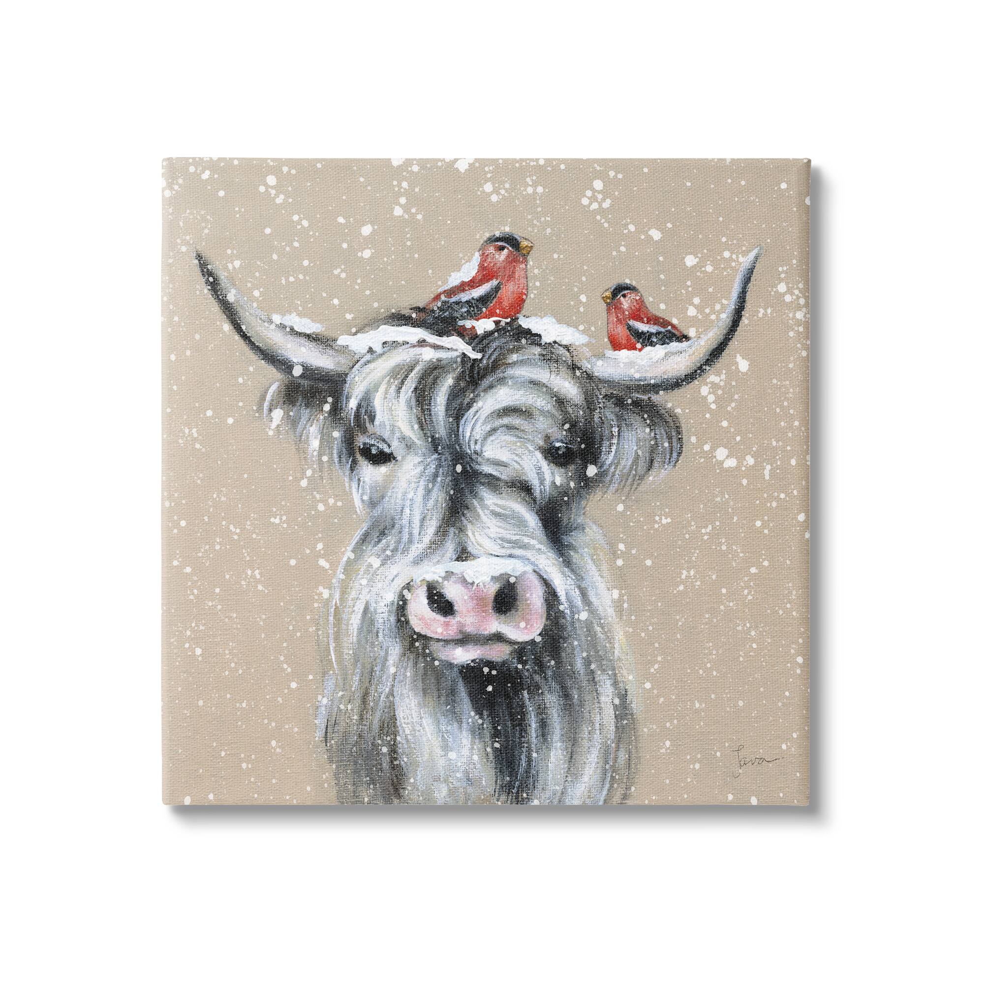 Stupell Industries Snowy Cattle & Birds Farmhouse Canvas Wall Art