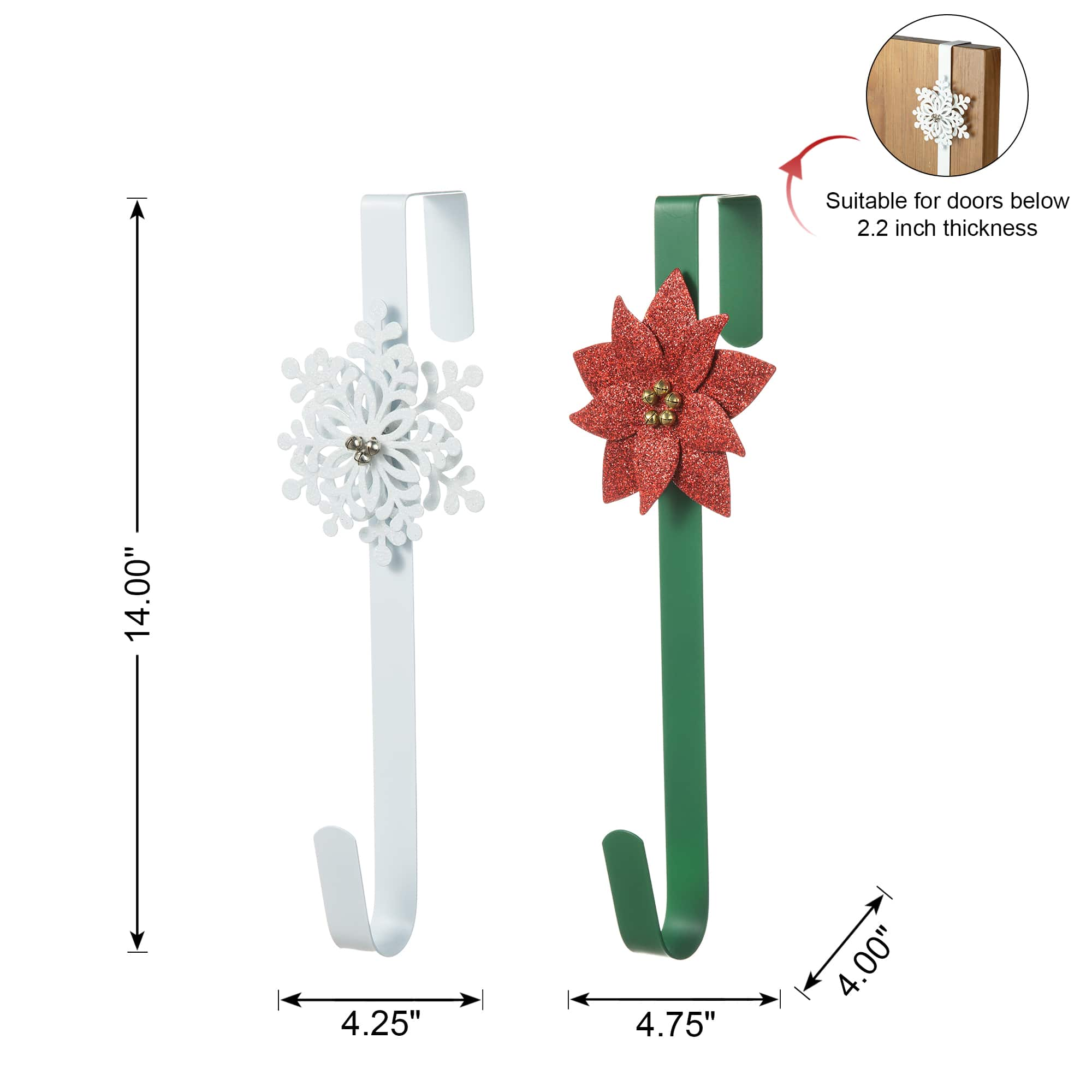 Glitzhome&#xAE; 14&#x22; Christmas Metal Snowflake &#x26; Poinsettia Wreath Hanger Set