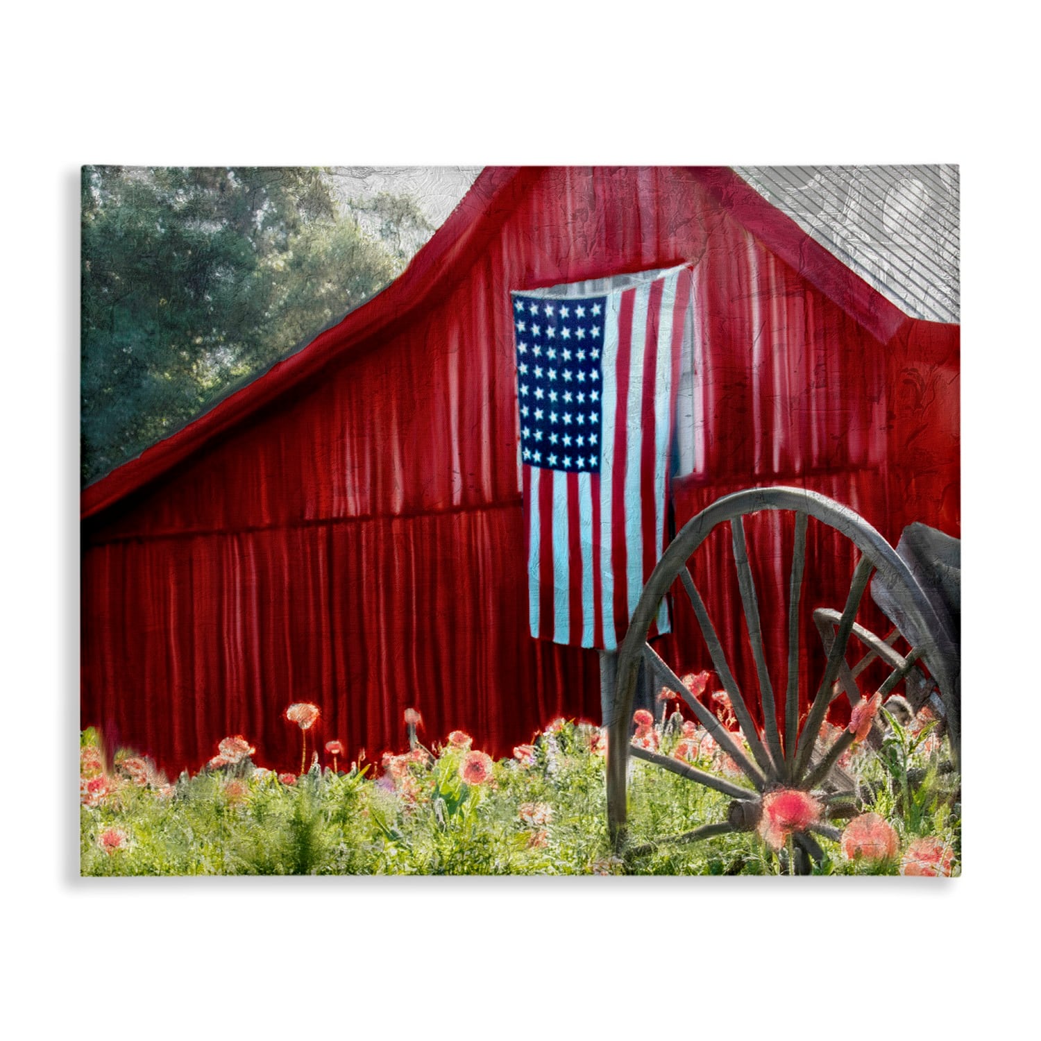 Stupell Industries Red Barn with American Flag Canvas Wall Art