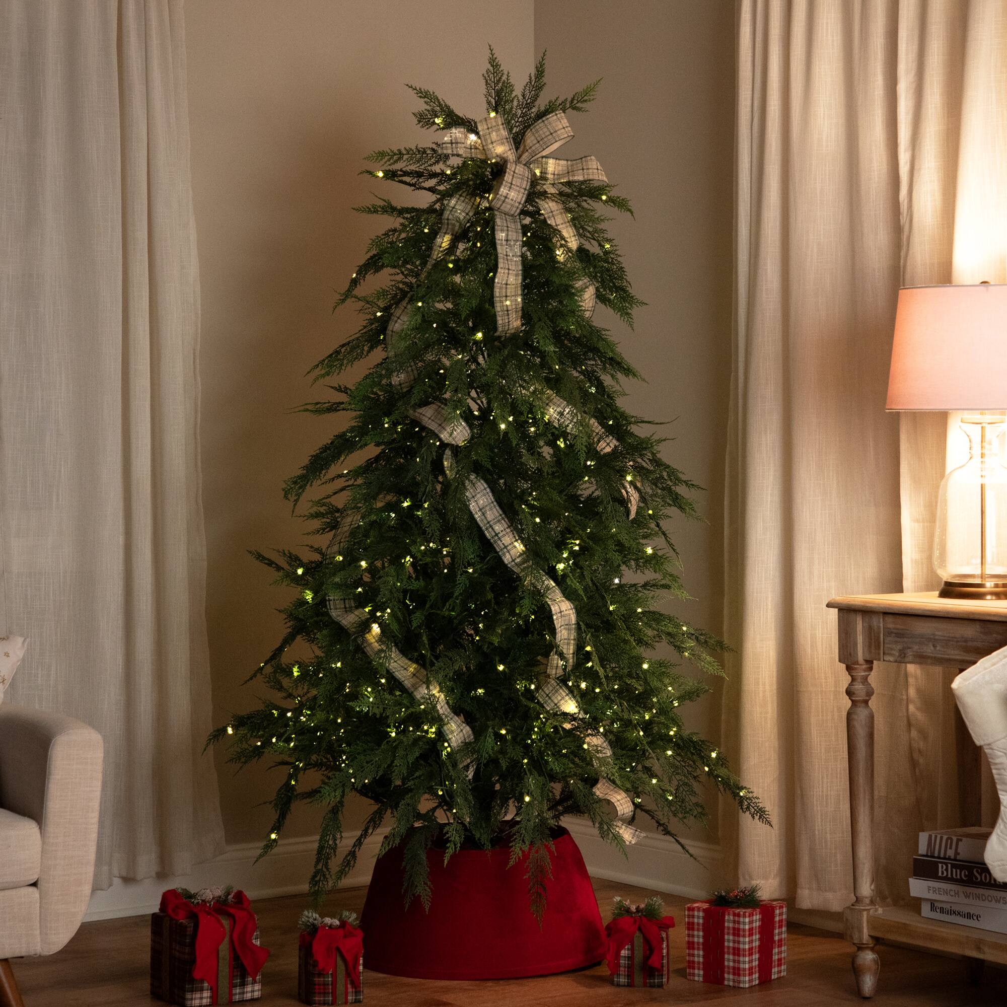 7.5ft. Pre-Lit Weeping Cedar IPT Artificial Christmas Tree, Dual Color LED Lights